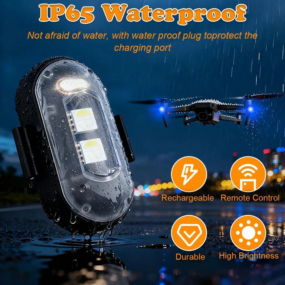 Bezprzewodowe światła LED, 6 sztuk, 8 kolorów, stroboskop, wodoszczelne, pilot zdalnego sterowania, lampa błyskowa z pilotem zdalnego sterowania, ładowanie przez USB, światła antykolizyjne, LED