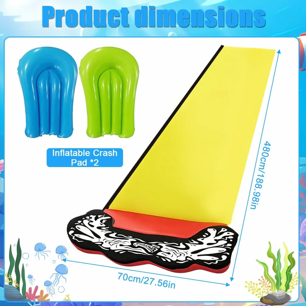480 cm/15,75 stóp zjeżdżalnia wodna do ogrodu dla dzieci, z 2 deskami do bodyboardingu, zjeżdżalnia z zraszaczem na lato i basen z tryskającą wodą, zabawka wodna dla dzieci na zewnątrz
