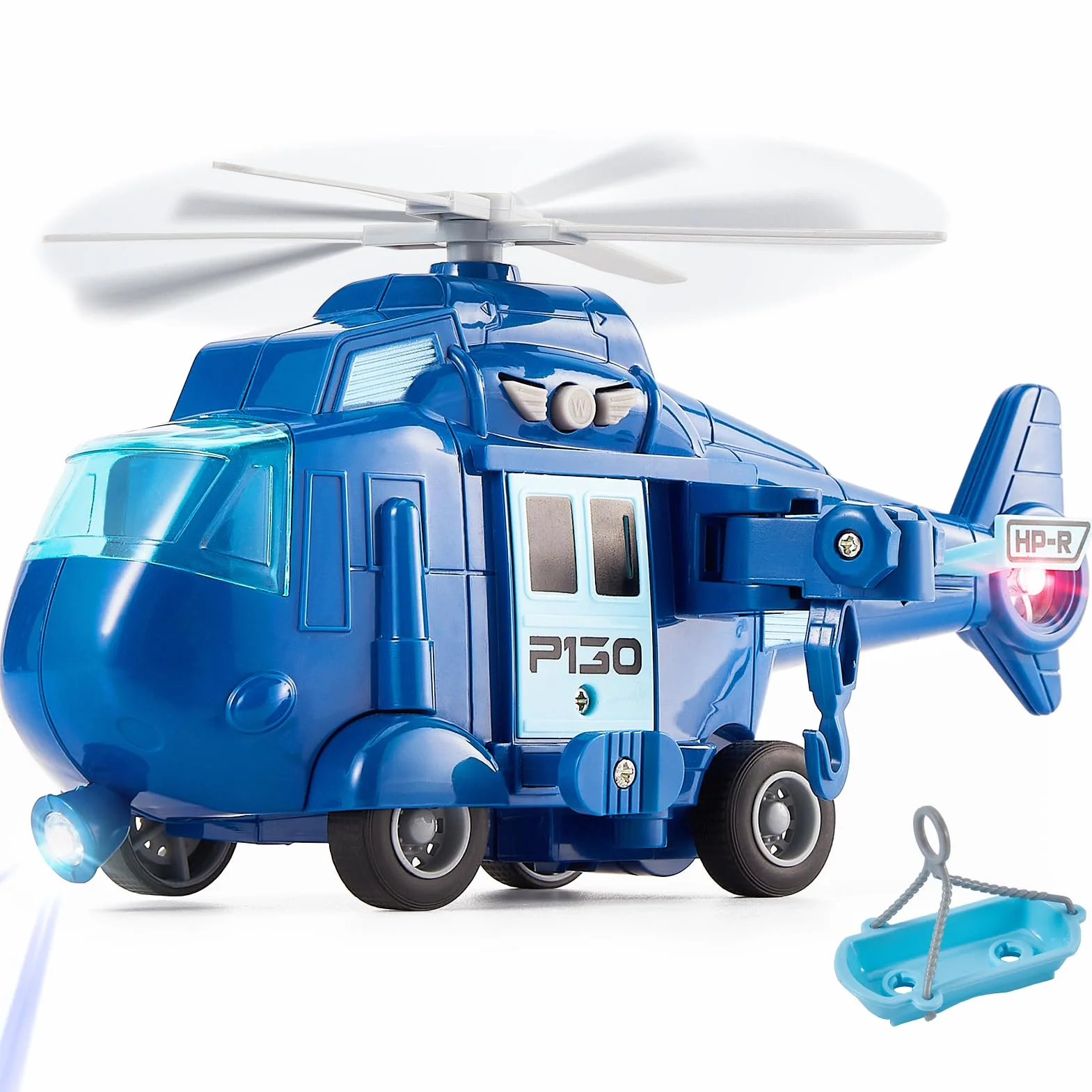 HERSITY Zabawka helikopterowa dla dzieci od 3+ lat, dla chłopców, policyjna helikopter ze światłem i dźwiękiem, śmigło obrotowe, samolot, niebieski, prezent dla małych dzieci w wieku 4, 5, 6 lat