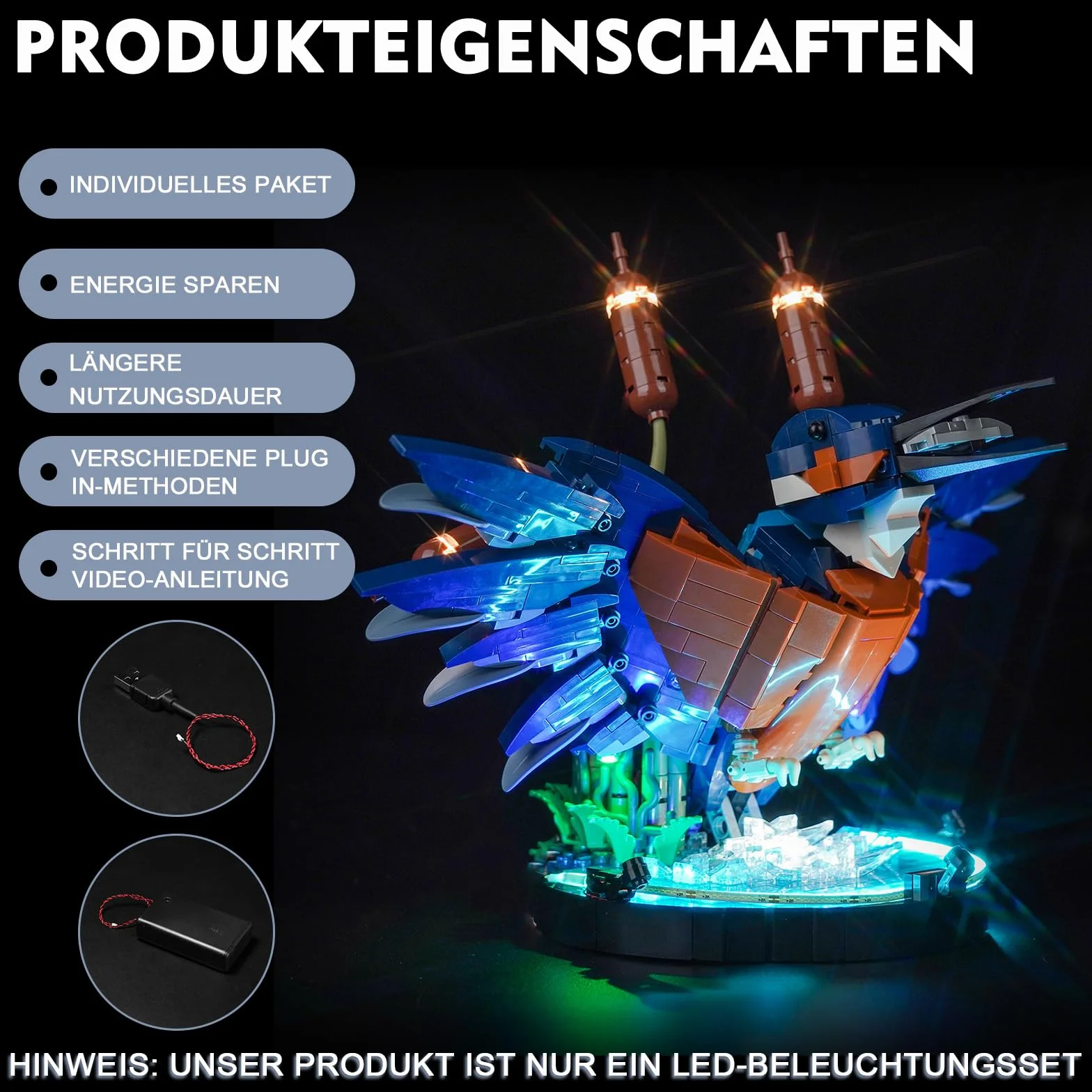 BrickBling Zestaw świateł LED do Lego 10331 Kingfisher Bird (bez Lego), zestaw oświetlenia dekoracyjnego dla Lego Kingfisher Bird, kreatywne zabawki