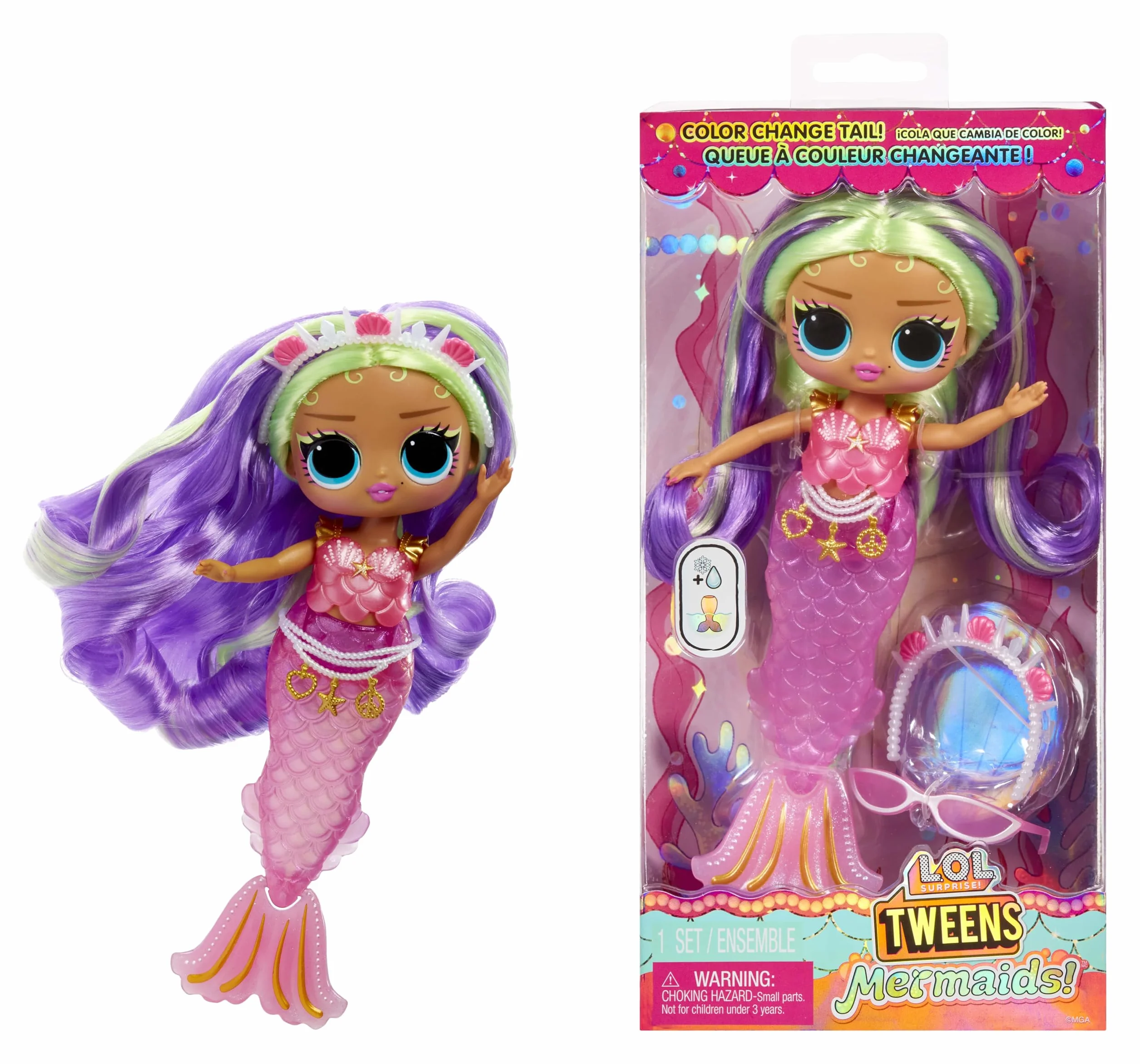 L.O.L. Surprise! Tweens - Mermaid Cleo Clove - Modna Lalka ze Zmieniającym Kolor Ogonem, Ruchomą Płetwą i Pięknymi Akcesoriami - Zabawki dla Dzieci i Kolekcjonerów powyżej 4 Lat