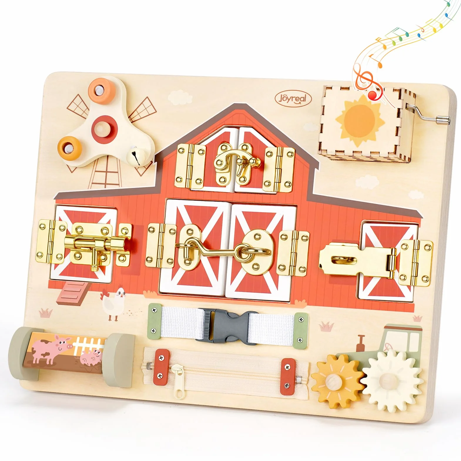 Joyreal Montessori Busy Board motyw gospodarstwa rolnego deska motoryczna zabawka drewniana sensoryczna