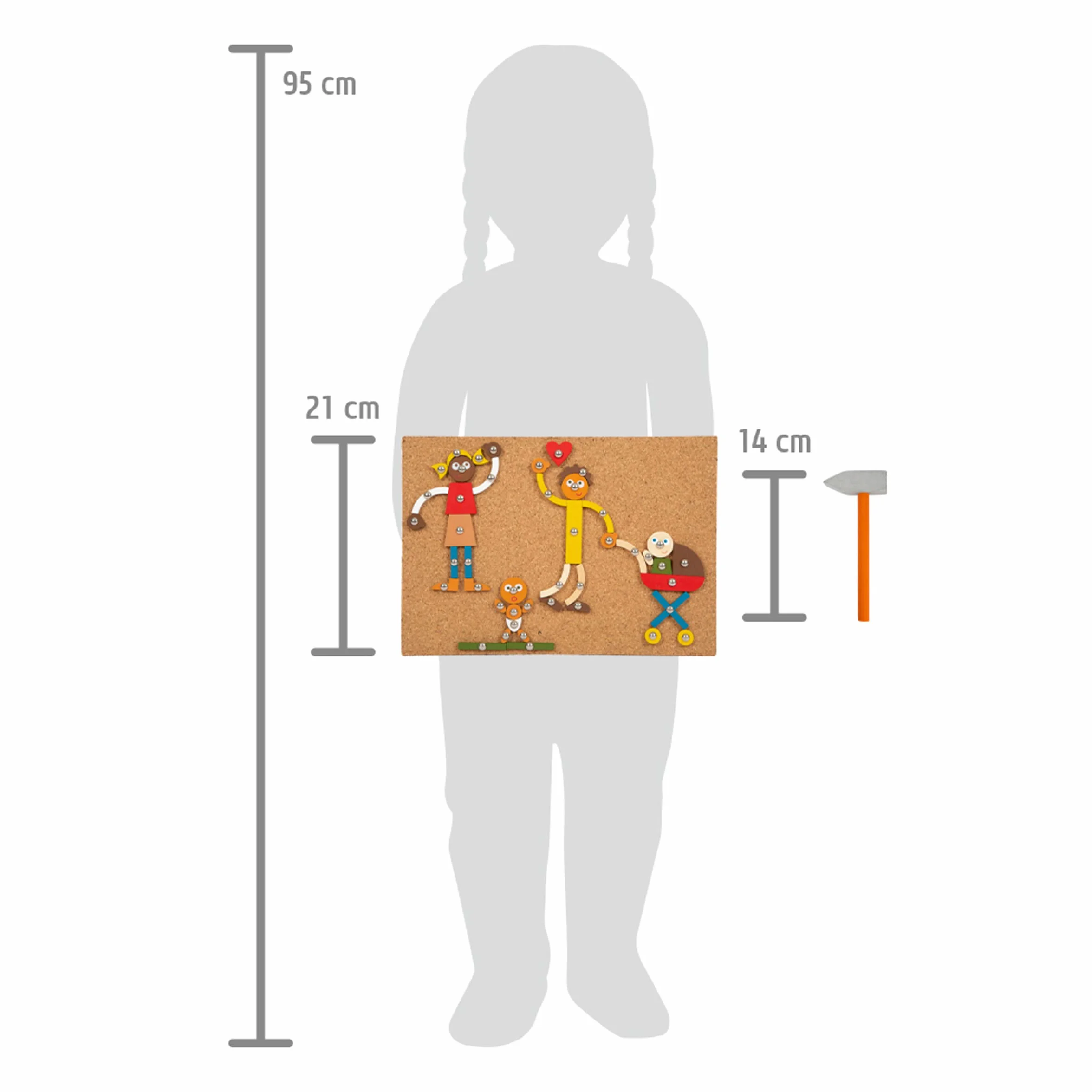 Small Foot Gra z młotkami do domu i rodziny, z drewna, z deską korkową i młotkiem dla dzieci od 3 lat, 12359 zabawek, wielokolorowa