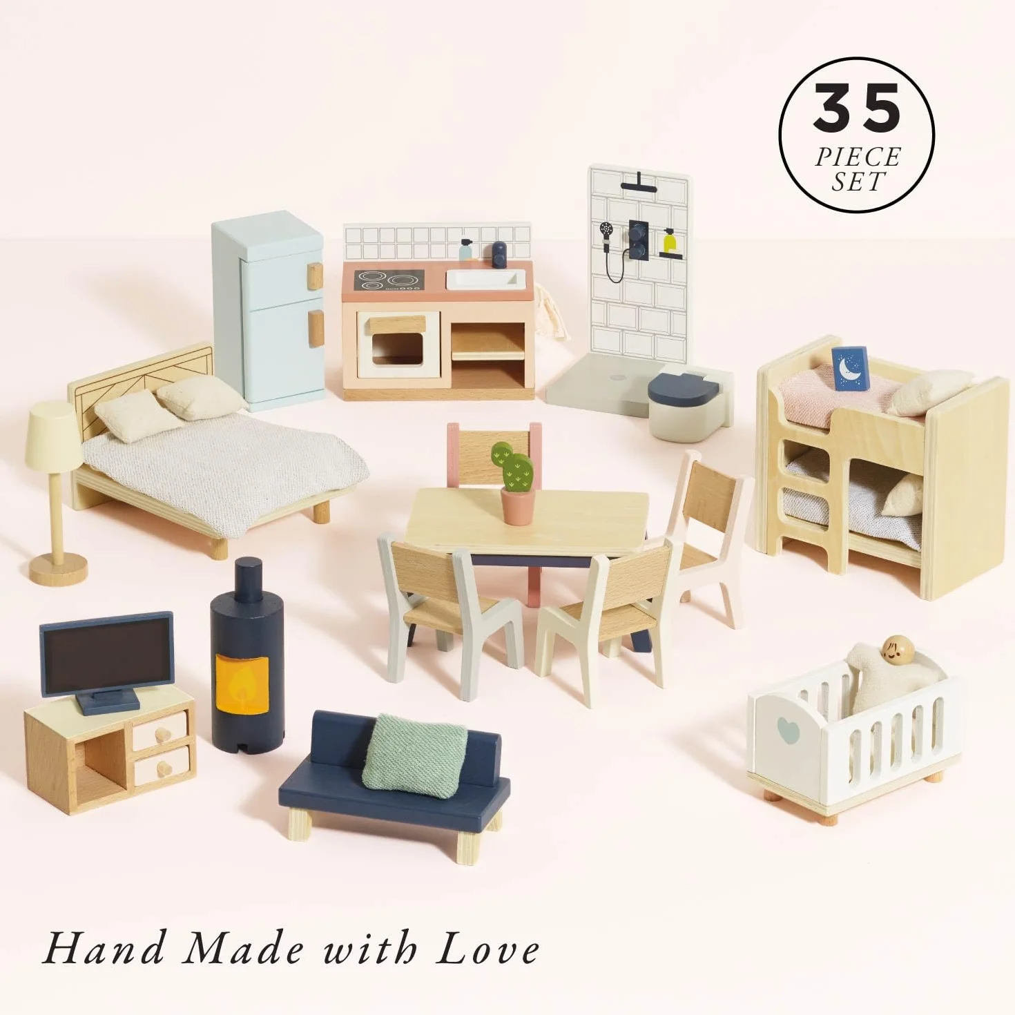 Le Toy Van - Wooden Dolls House Full Starter Furniture & Accessories Play Set For Dolls Houses, Dolls House Furniture Sets - Ages 3+