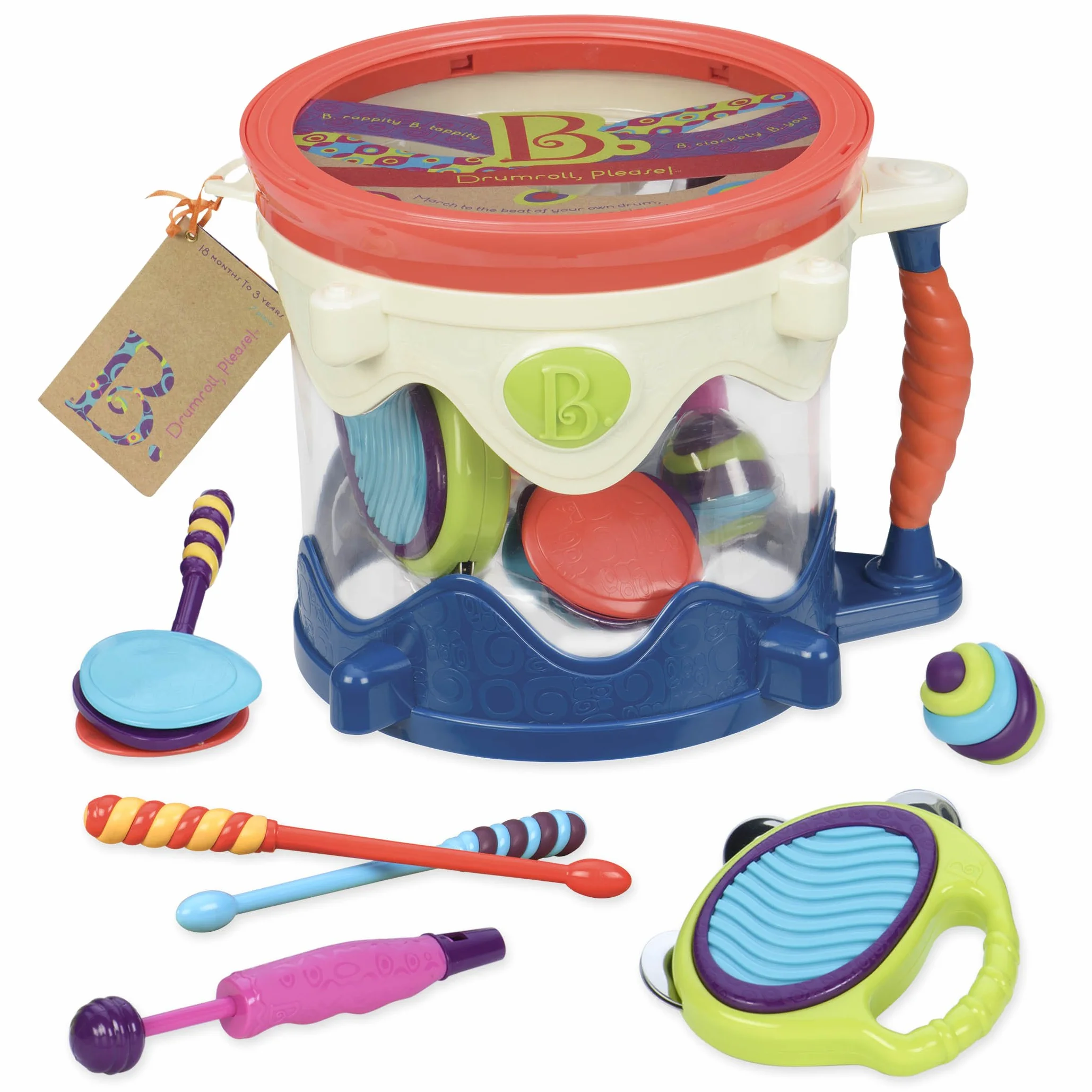 B. toys by Battat - B. Drumroll - zestaw perkusji do zabawy (zawiera 7 instrumentów perkusyjnych dla dzieci)