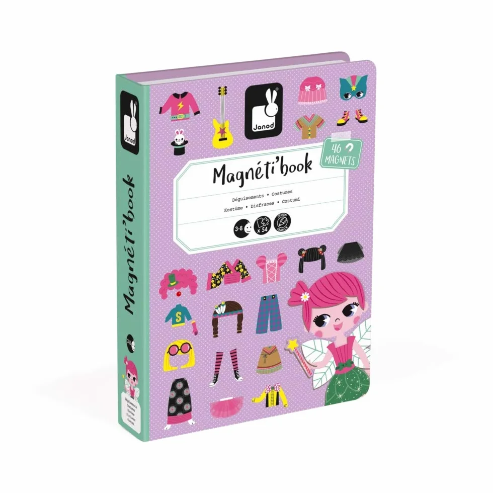 Janod - Magneti'Book for Girls - Magnetic Educational Game, 46 Pieces - Fine Motor Skills and Imagination Learning - From 3 Years, J02718