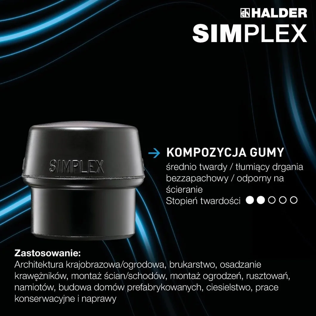 Młotek ochronny SIMPLEX, kompozycja gumowa, z podstawką; z obudową z żeliwa ciągliwego i wysokiej jakości drewnianym trzonkiem | śr. = 80 mm | 3022.280
