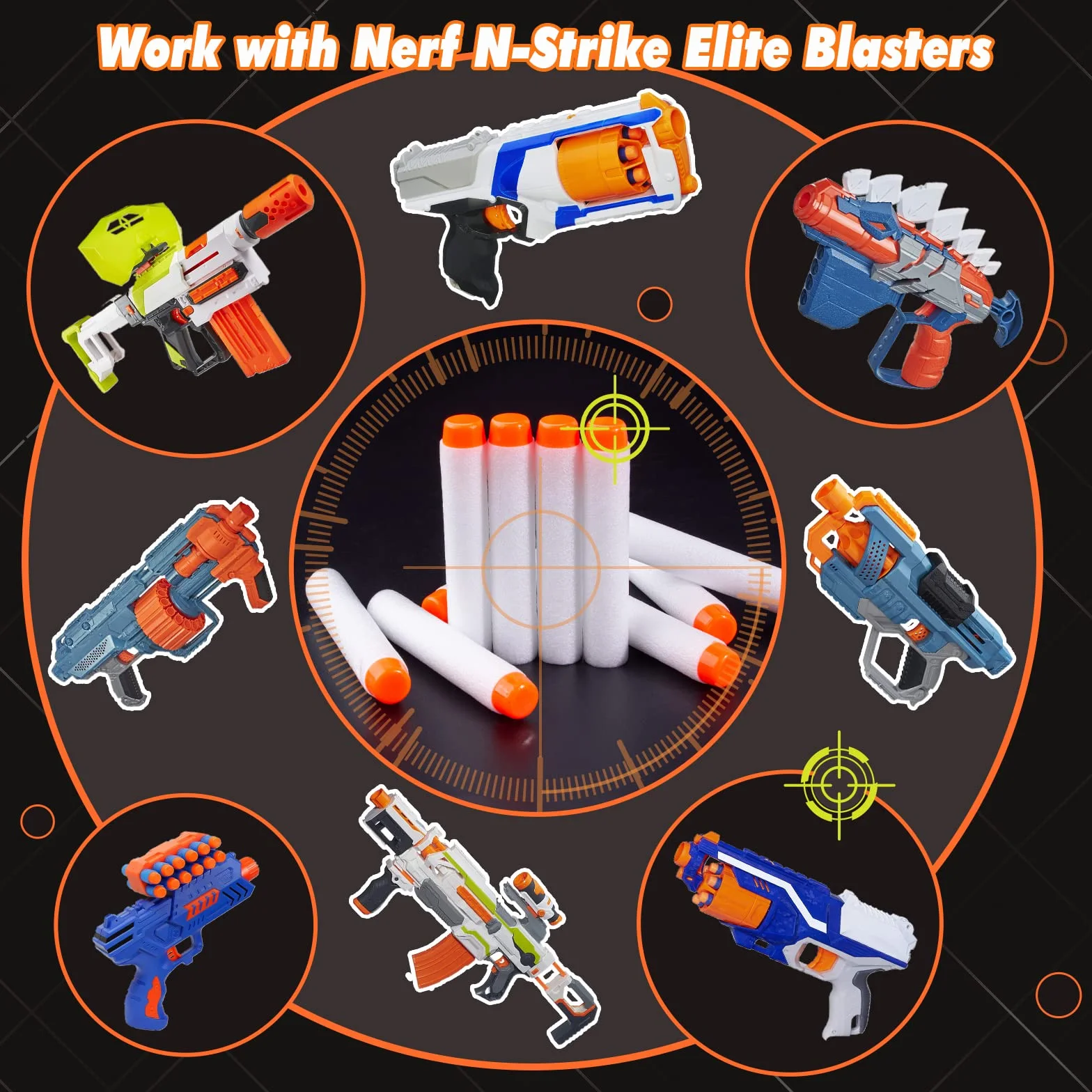 AMOSTING 100 fluorescencyjne rzutki piankowe 7.2 cm do Nerf N-Modulus Fortnite Elite Strike Blasters