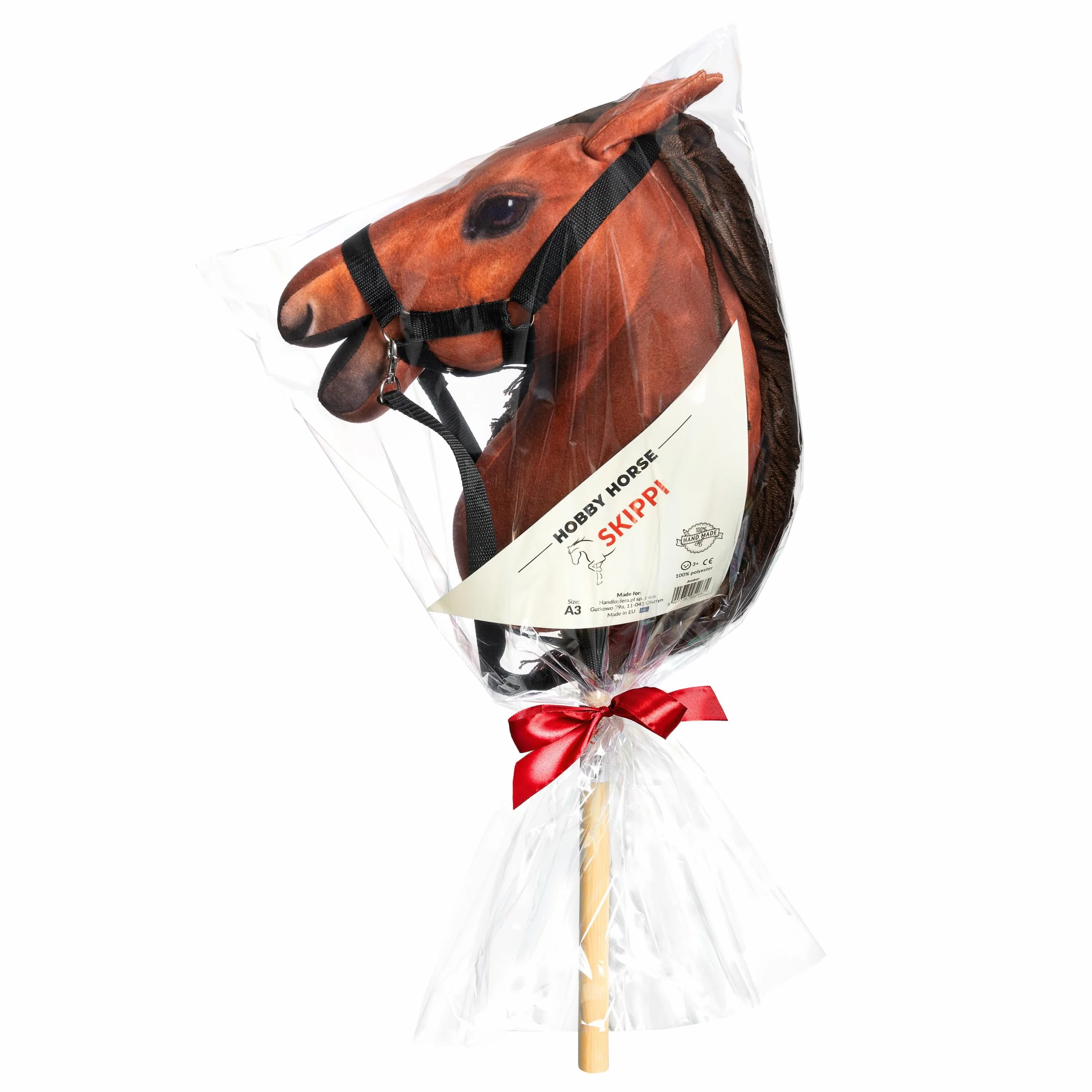 SKIPPI Hobby Horse Bursztyn, Koń na Kiju, Konik na Patyku, Duży A3, Kantar i Wodze w Zestawie, Hobby Horsing, prezent dla Dziewczynki, dla Dziecka