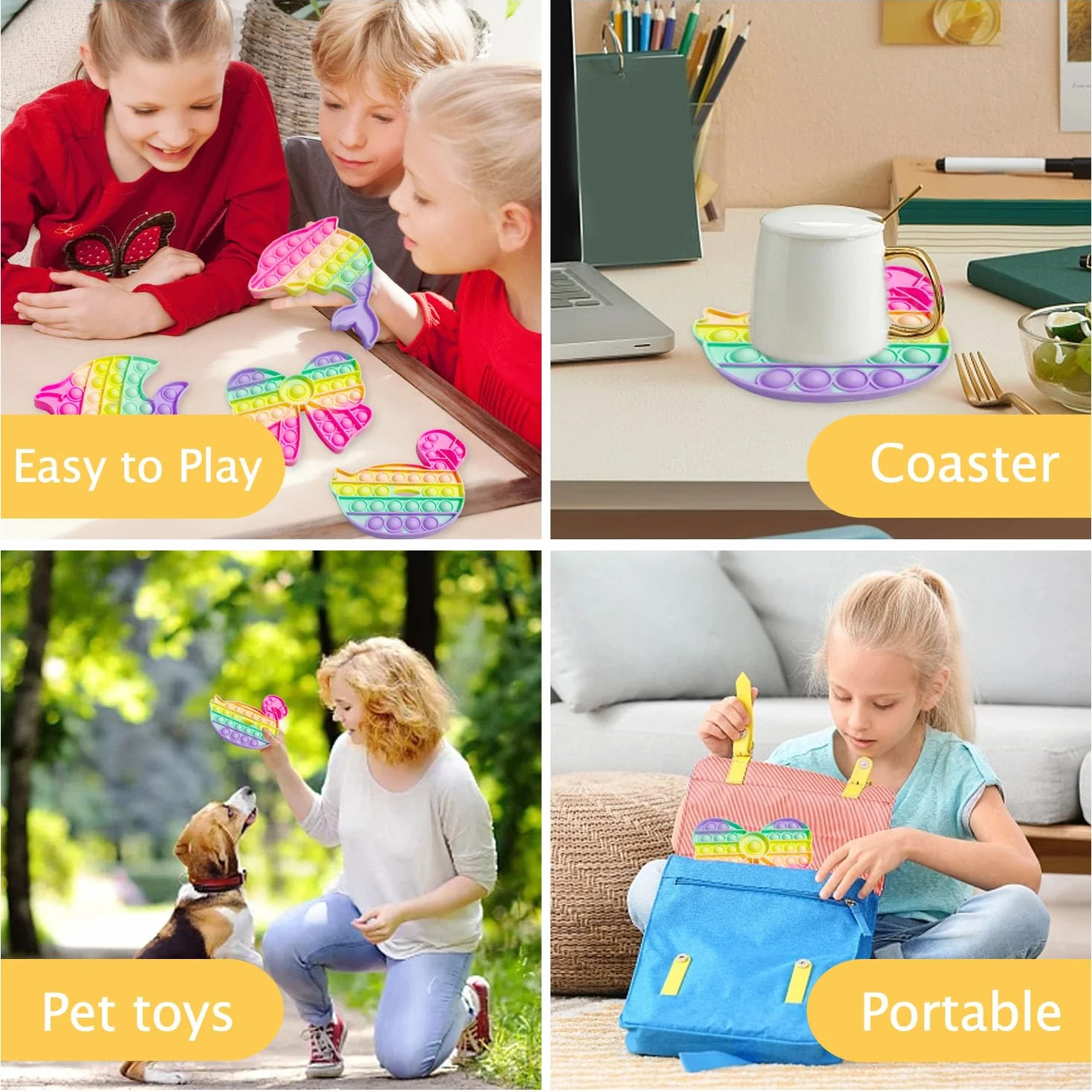 Yeefunjoy Push IT and POP Bubble, zestaw 4 zabawek Poppit Pop Fidget, zabawka sensoryczna, redukuje stres, prezent urodzinowy dla dorosłych i dzieci, aby złagodzić lęk i autyzm