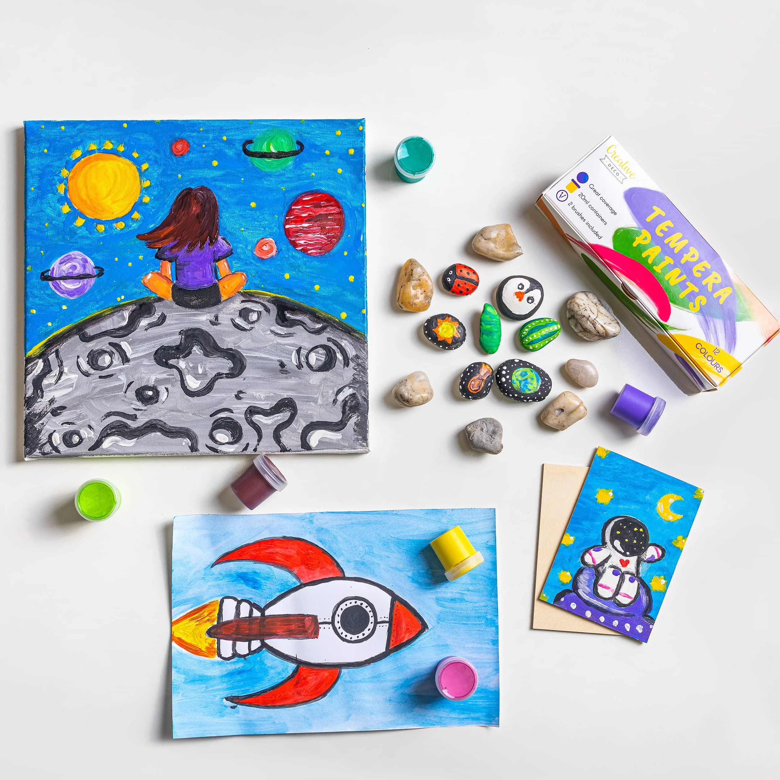 Creative Deco Tempery Zestaw Farb Plakatowych | 20 ml x 12 Kolorów | Zmywalne Farby dla Dzieci | Podstawowe Intensywne Nasycone Kolory | Bezpieczne i Nietoksyczne | Dobre Krycie i Matowe Wykończenie