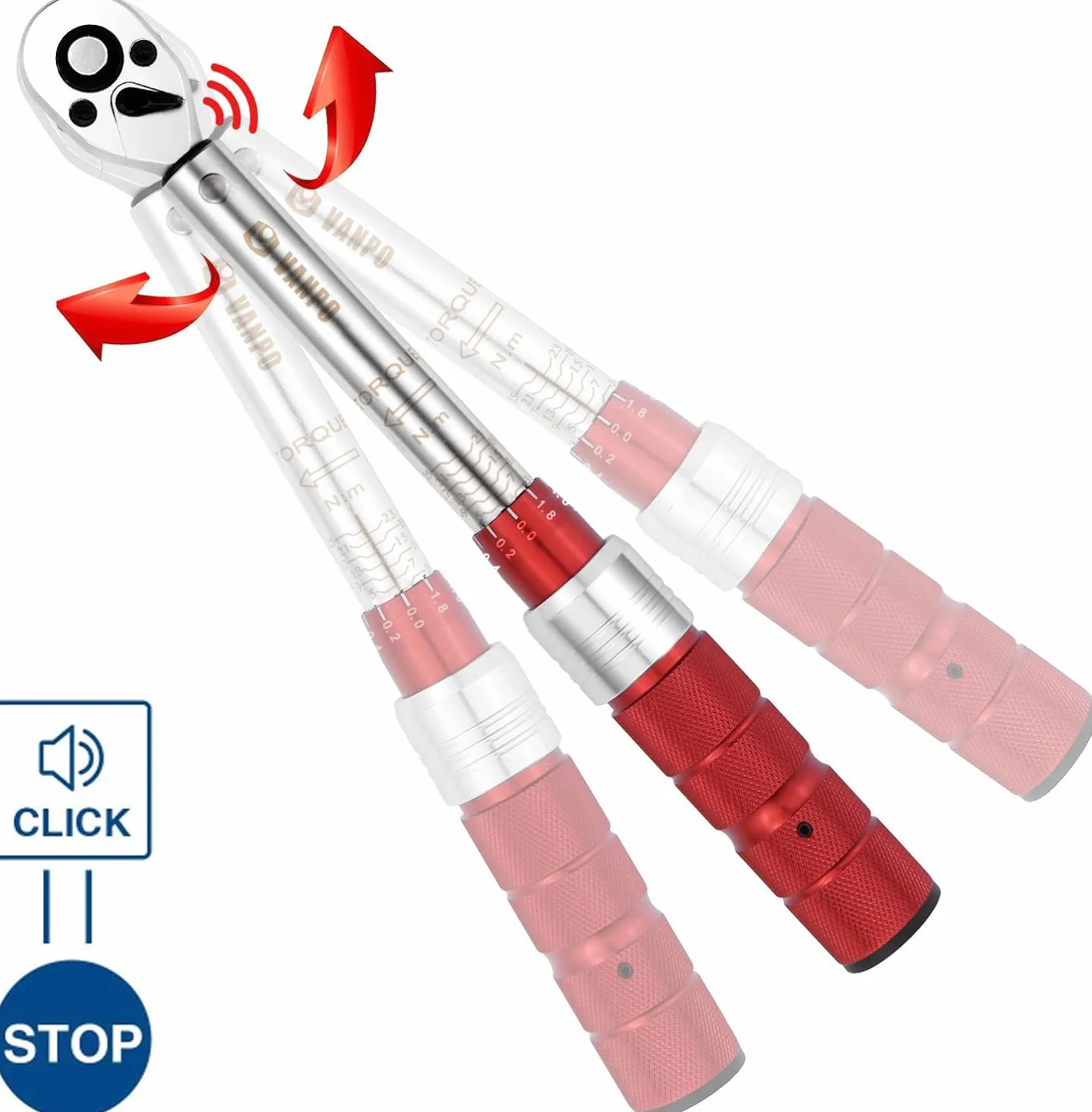 VANPO Klucz dynamometryczny 1/4", klucz dynamometryczny 5-25 Nm, wysoka dokładność ±3% z odwracalną głowicą 72T, listwa przedłużająca 10 cm, adapter 3/8", do roweru szosowego i górskiego, motocykla