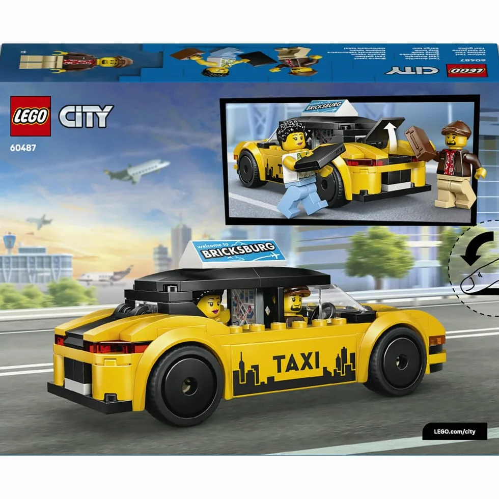 LEGO City Żółta taksówka, samochód do zbudowania i dwie minifigurki, zabawka dla dziecka, pomysł na prezent dla 5-latka, na urodziny dla chłopca i upominek dla dziewczynki, ozdoba na biurko 60487