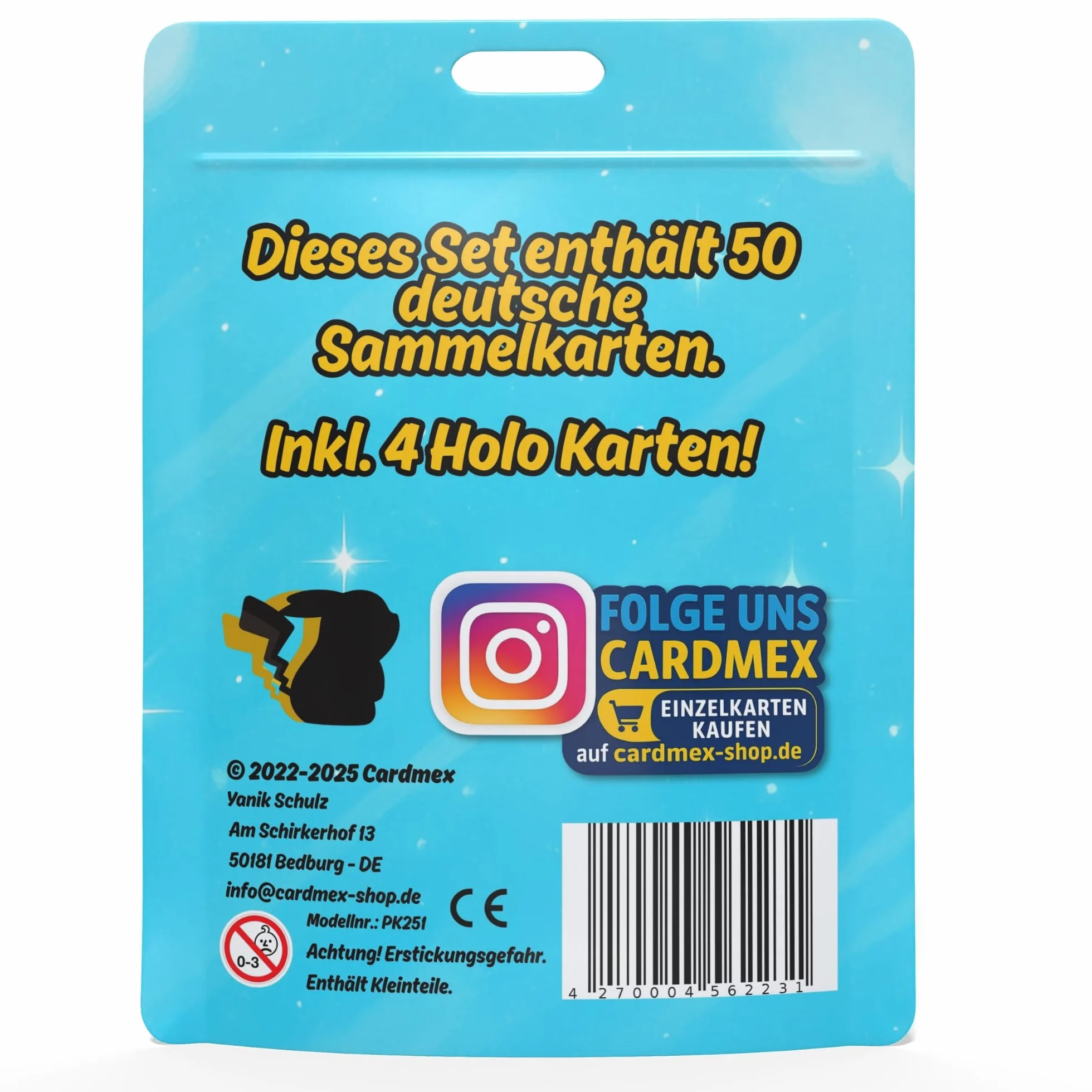 Cardmex Zestaw kart kolekcjonerskich Mega Mix – 50 różnych kart Monster & Trener w foliowych woreczkach kompatybilnych z kartami Pokémon – w zestawie 4 gwarantowanych kart Holo/Reverse Holo