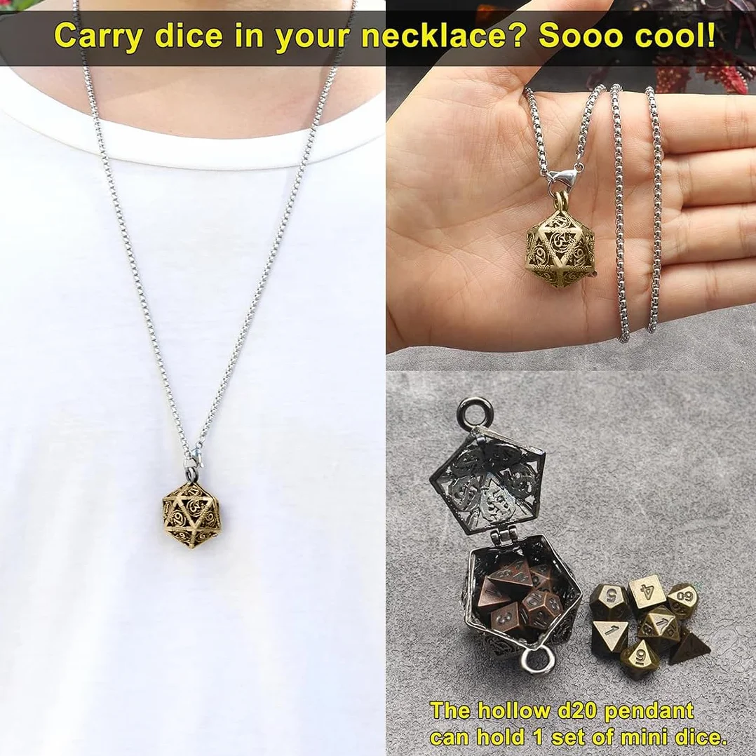 Mini kostka DND, zestaw do gry z obudową do MTG RPG D&D D4 D6, D8, D%, D10, D12, D20 - antyczny brąz