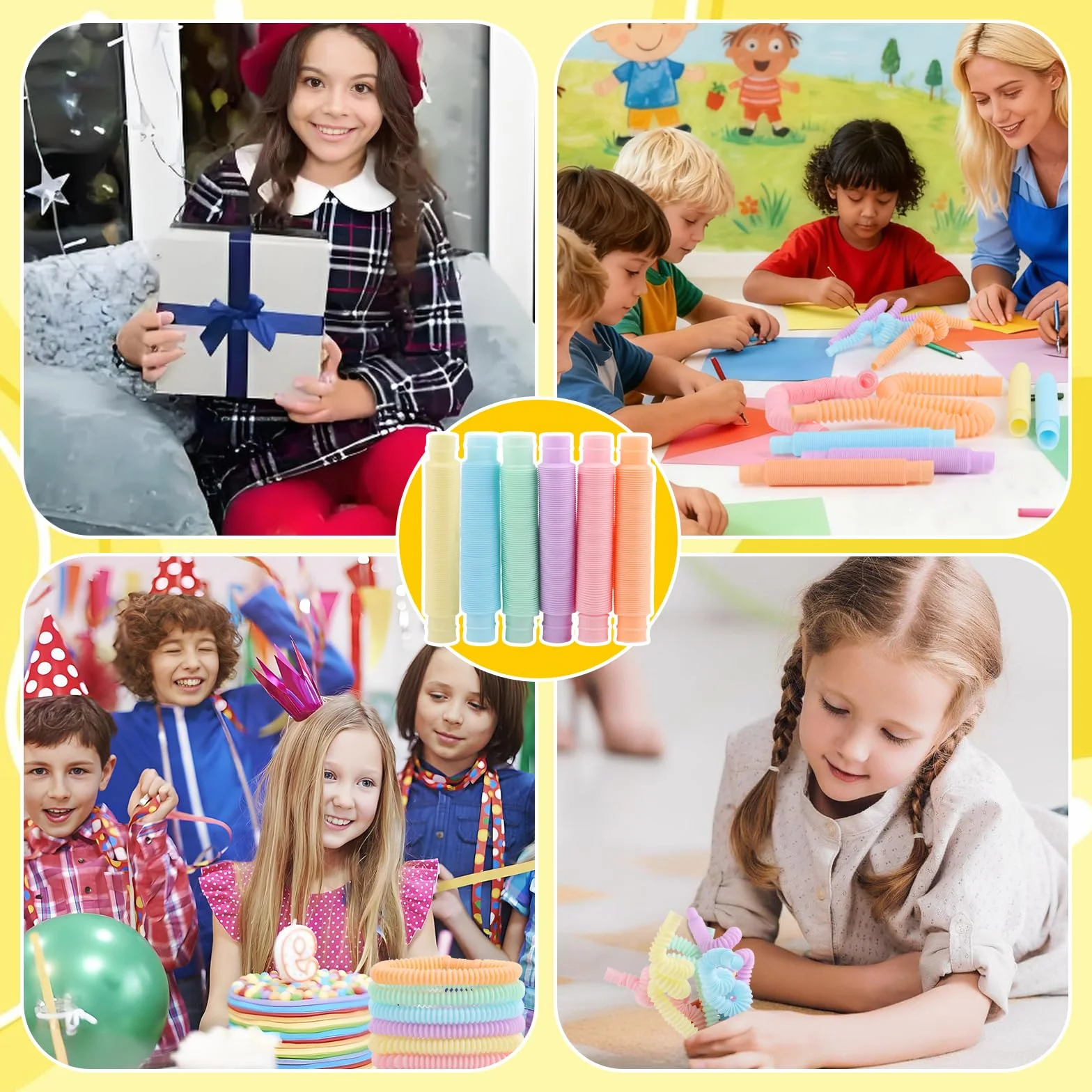 LOMIMOS 24 sztuki Pop Tubes, mini rurki sensoryczne, kolorowe rurki ze stretchem, zabawka dla dzieci i dorosłych