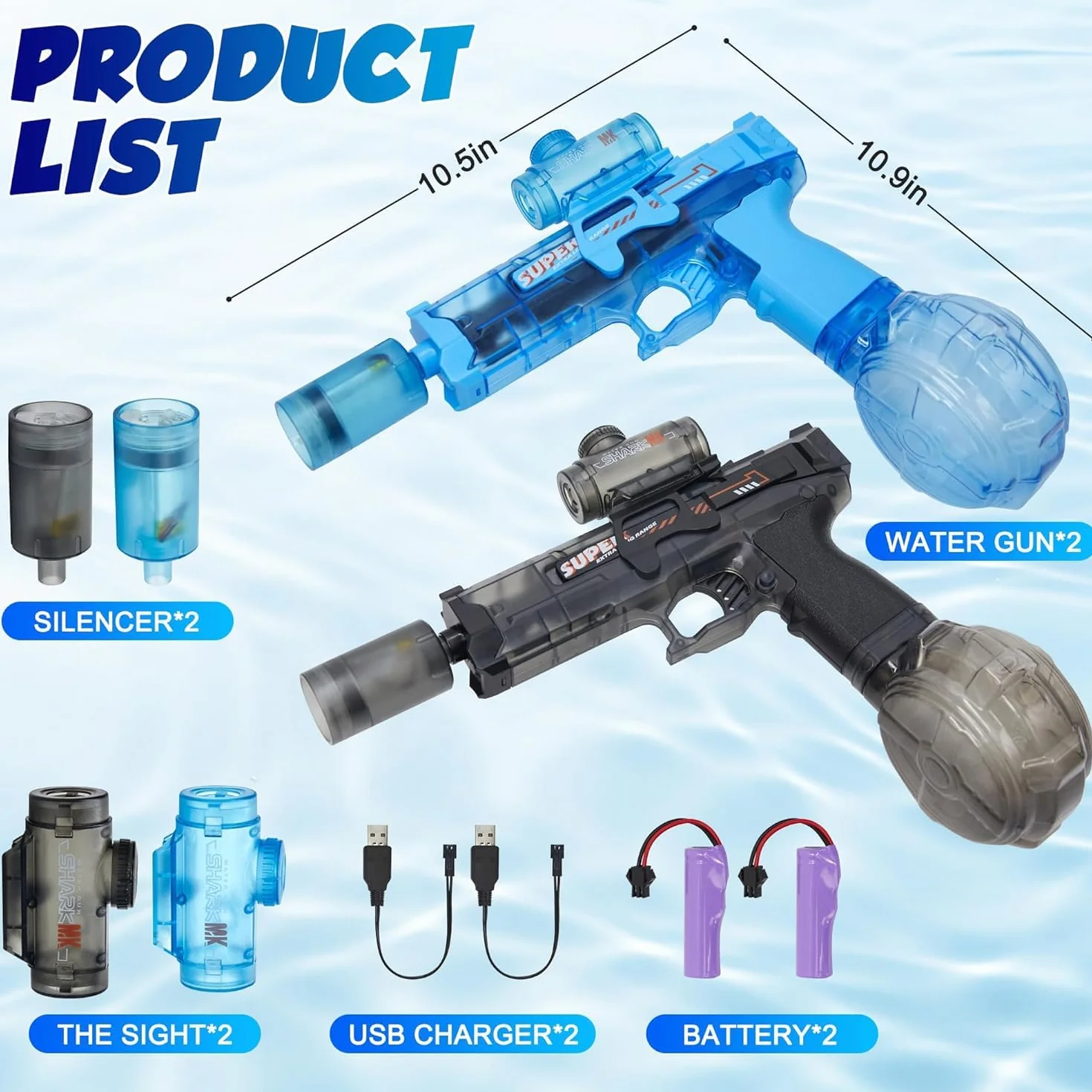 Elektryczny pistolet na wodę, 2 szt., w pełni automatyczny splasher, elektryczny pistolet na wodę dla dzieci i dorosłych, pistolet na wodę, pojemność 320 cmC, zabawka na lato
