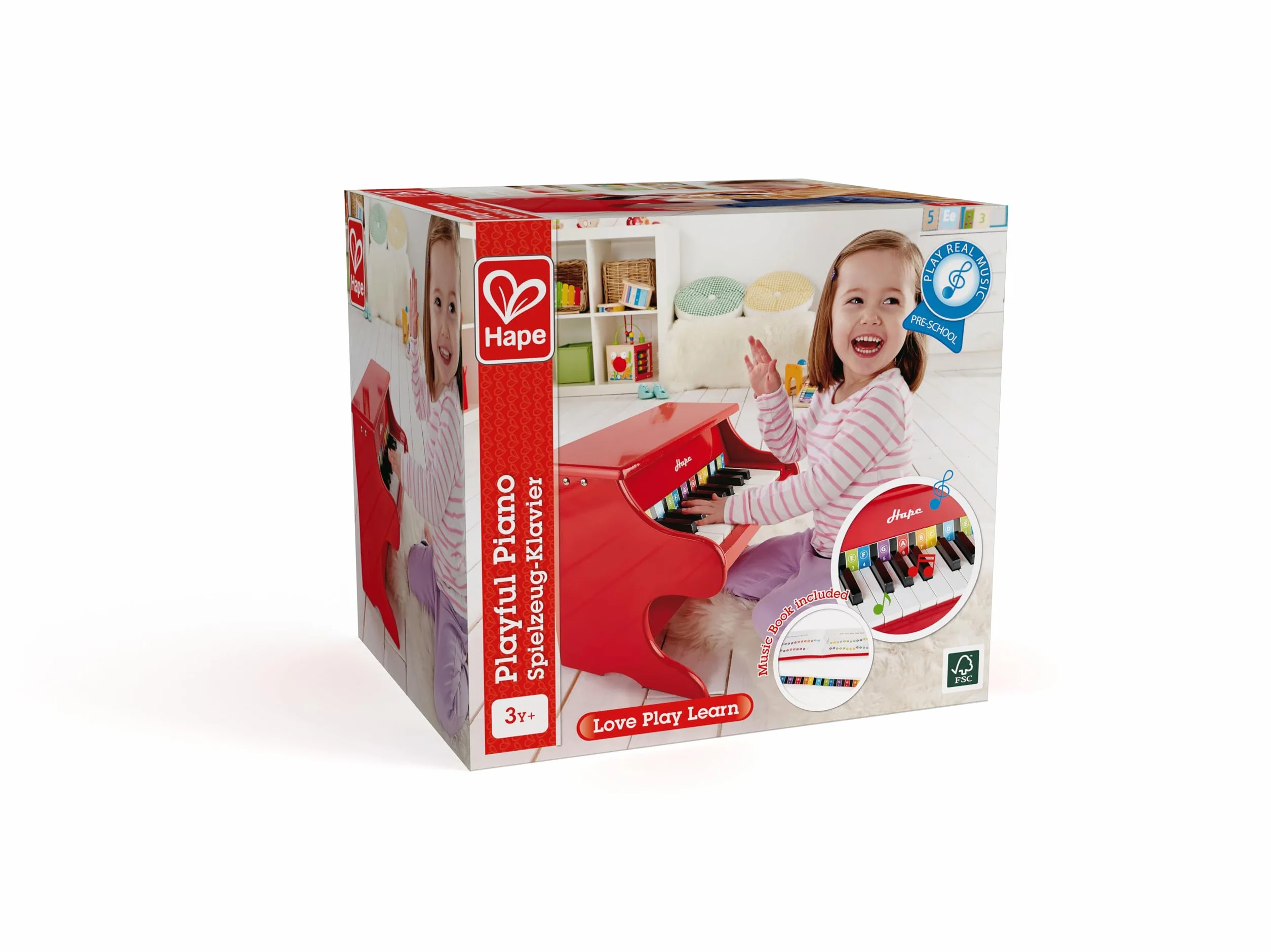Hape 18-klawiszowy drewniany mini fortepian zabawka czerwony