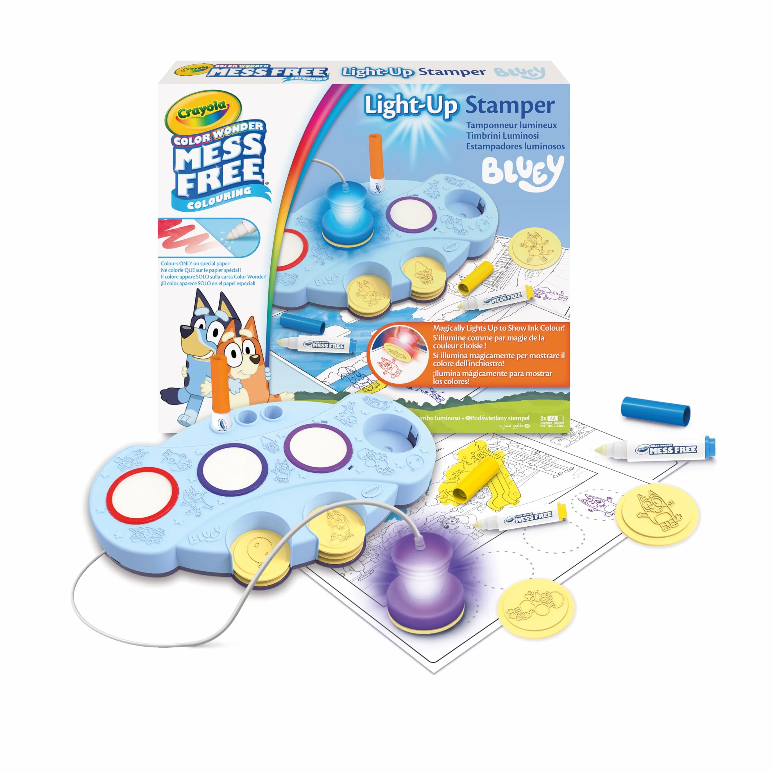 Crayola - Color Wonder stemple świecące niebrudzące Bluey, kreatywne zajęcia i prezent dla dzieci od lat 3, 75-0274
