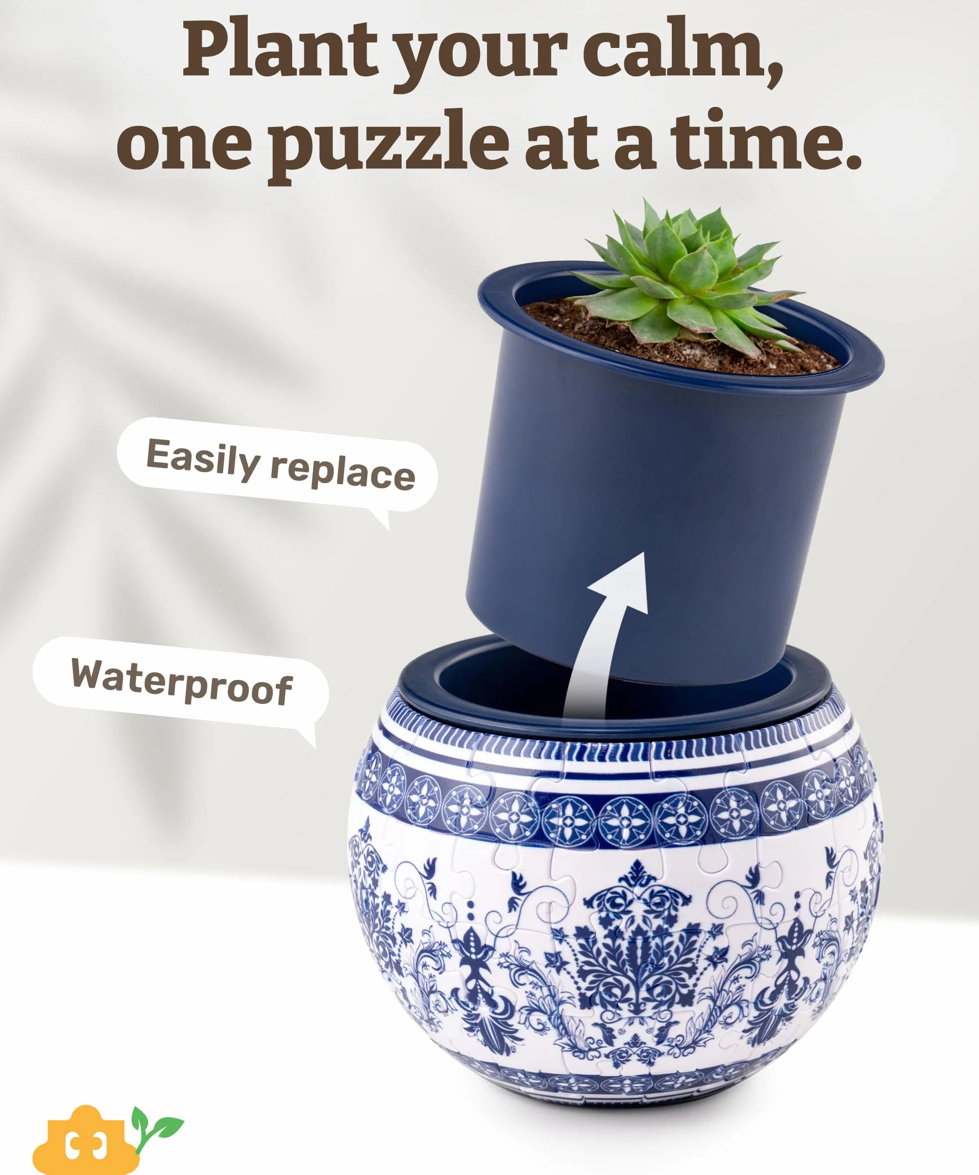 PieceRelax 3D Puzzle Doniczka - Classic Ornamental Style [K1103], Mała Doniczka z Odpływem do Kaktusów i Sukulentów, 80 Elementów