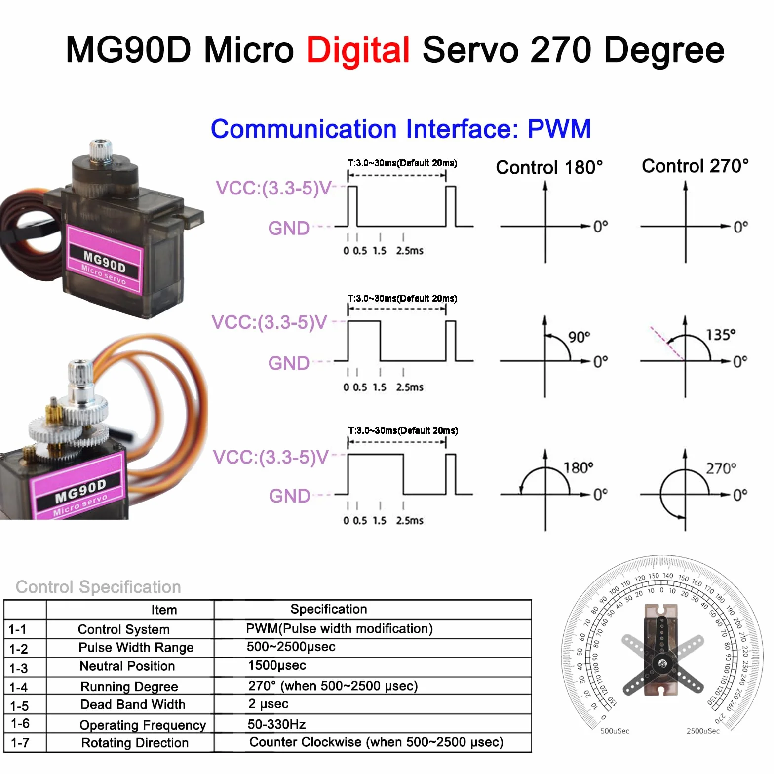 MG90D mini serwo 9g cyfrowy mikro Full Metal Gear 270 stopni SG90 Servo Motor dla Arduino RC Robot Arm