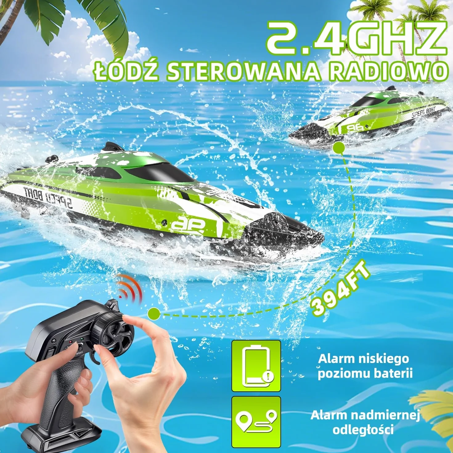 Zdalnie sterowana łódź od 6–8 lat, 25 km/h, łódź RC z oświetleniem LED, regulowana łódź wyścigowa 2,4 GHz, 2 baterie do 40 minut zabawy, zdalnie sterowana łódź wyścigowa dla dorosłych i dzieci