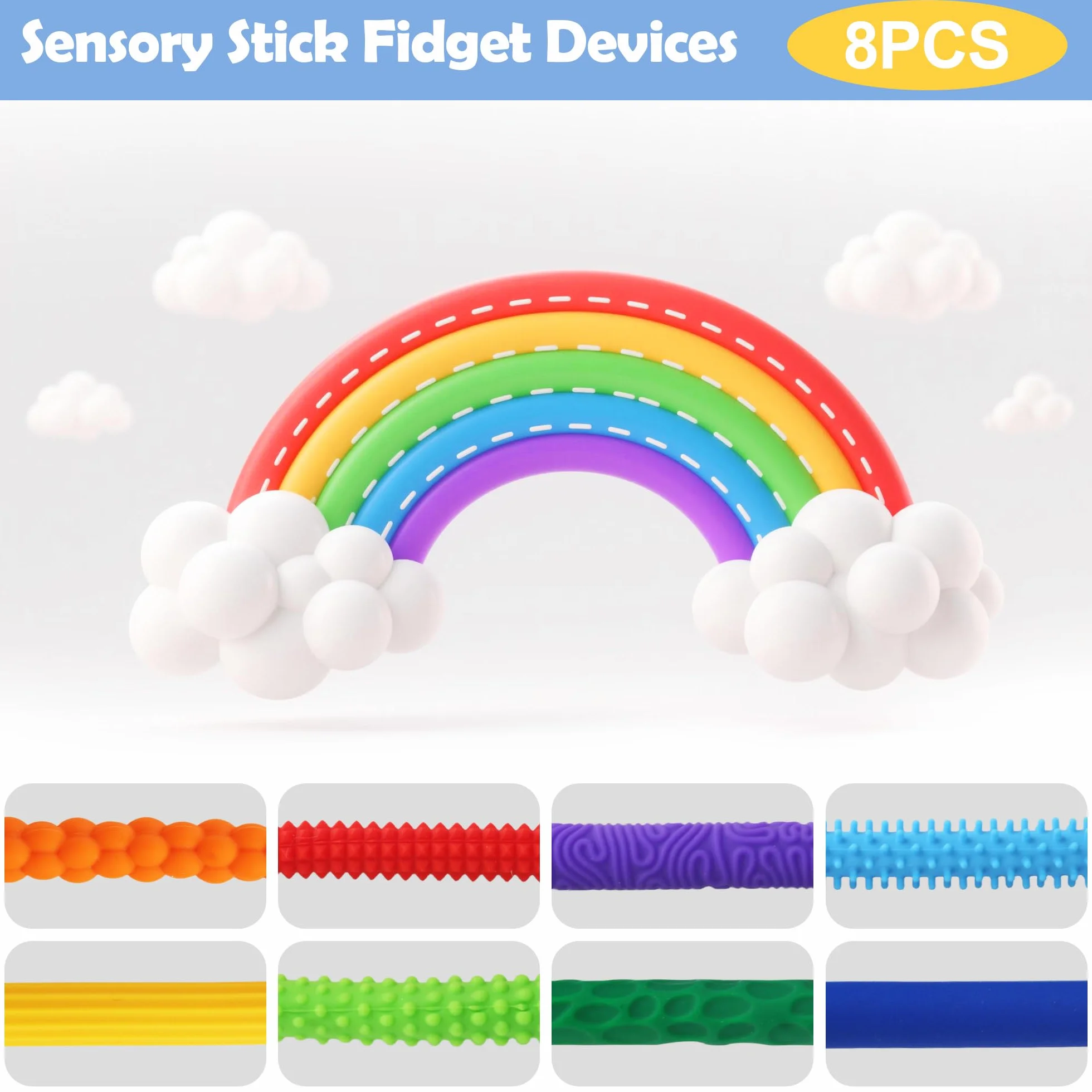 Zestaw 8 szt. silikonowych zabawek sensorycznych Fidget Toys Stick antystresowe dla dzieci i dorosłych ADHD autyzm