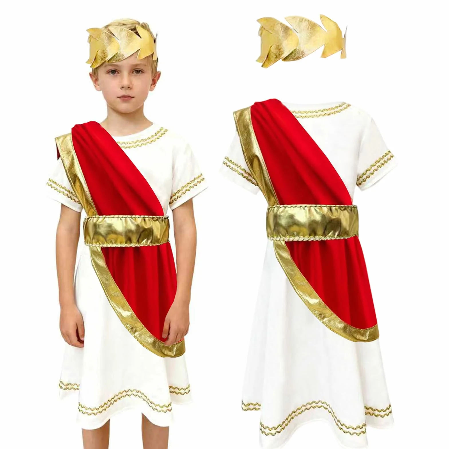 AOOWU Roman sukienka, 3 szt. Roman Toga kostium dla dzieci, rzymski kostium na cosplay, stroje na imprezę toga, Halloween, karnawał (S-L)
