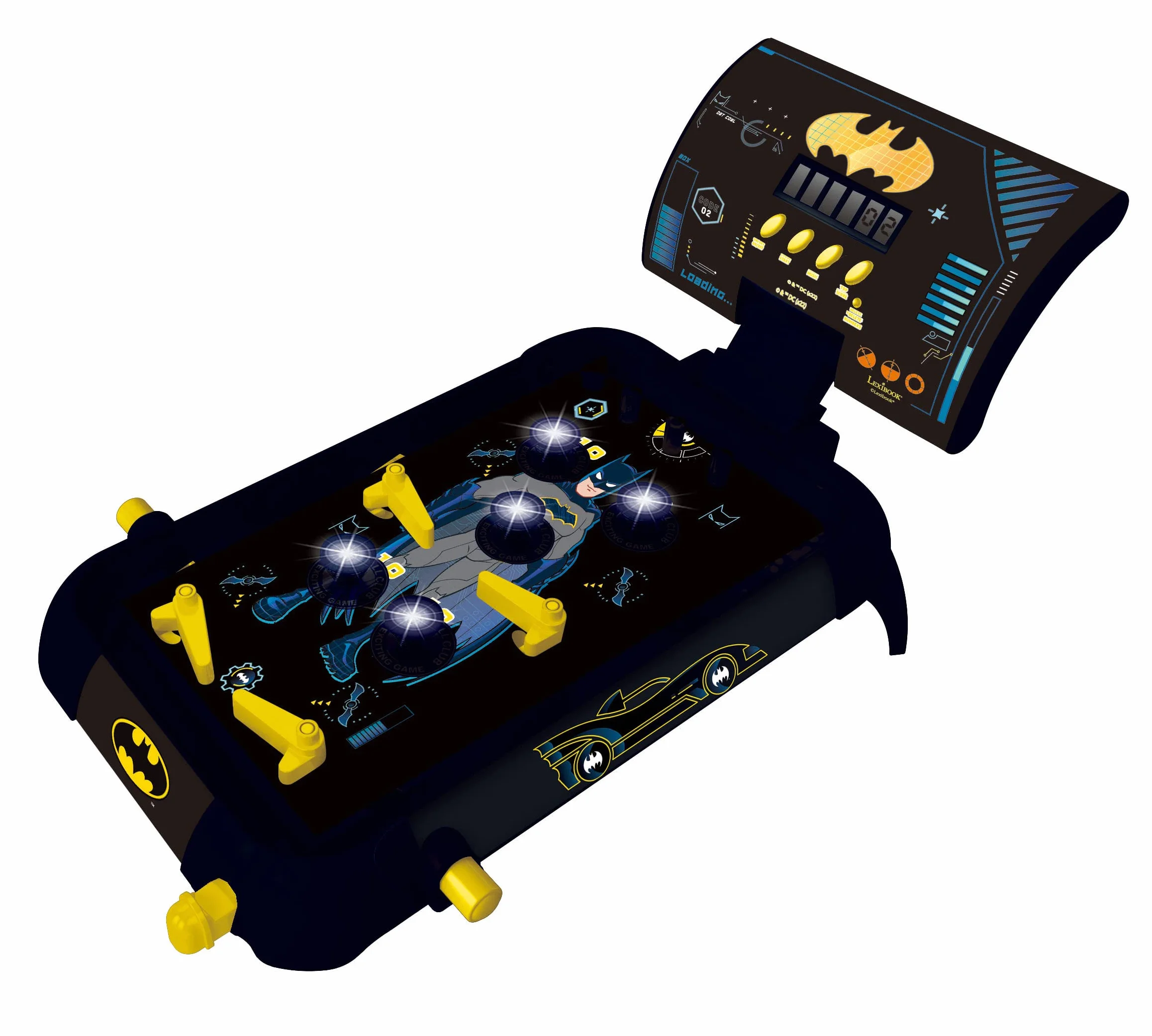 Lexibook JG610BAT Batman Elektroniczna Maszyna do Pinballa, Zabawne Dźwięki i Efekty Świetlne, 5 Przeszkód, Działa z 3 Bateriami Lr14, Czarny, Żółty