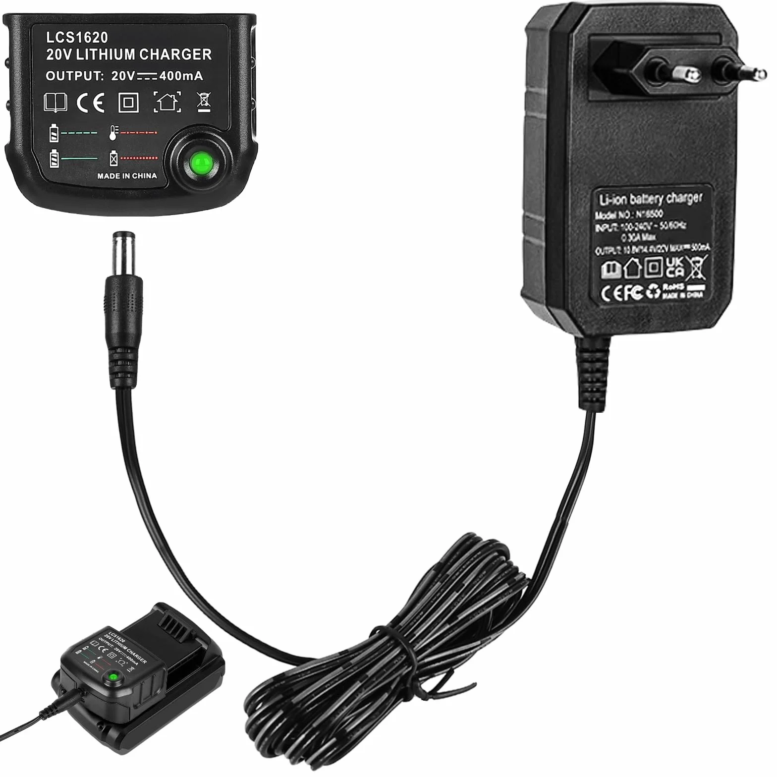 Ładowarka 18 V/20 V, kompatybilna z Black & Decker: ładowarka 18 V/20 V, akumulator litowo-jonowy BL2018 BL2018-XJ LBXR20-OPE LBXR20 LBX20 LBX4020 LBXR2020-OPE BL118 55555 LB. XR16