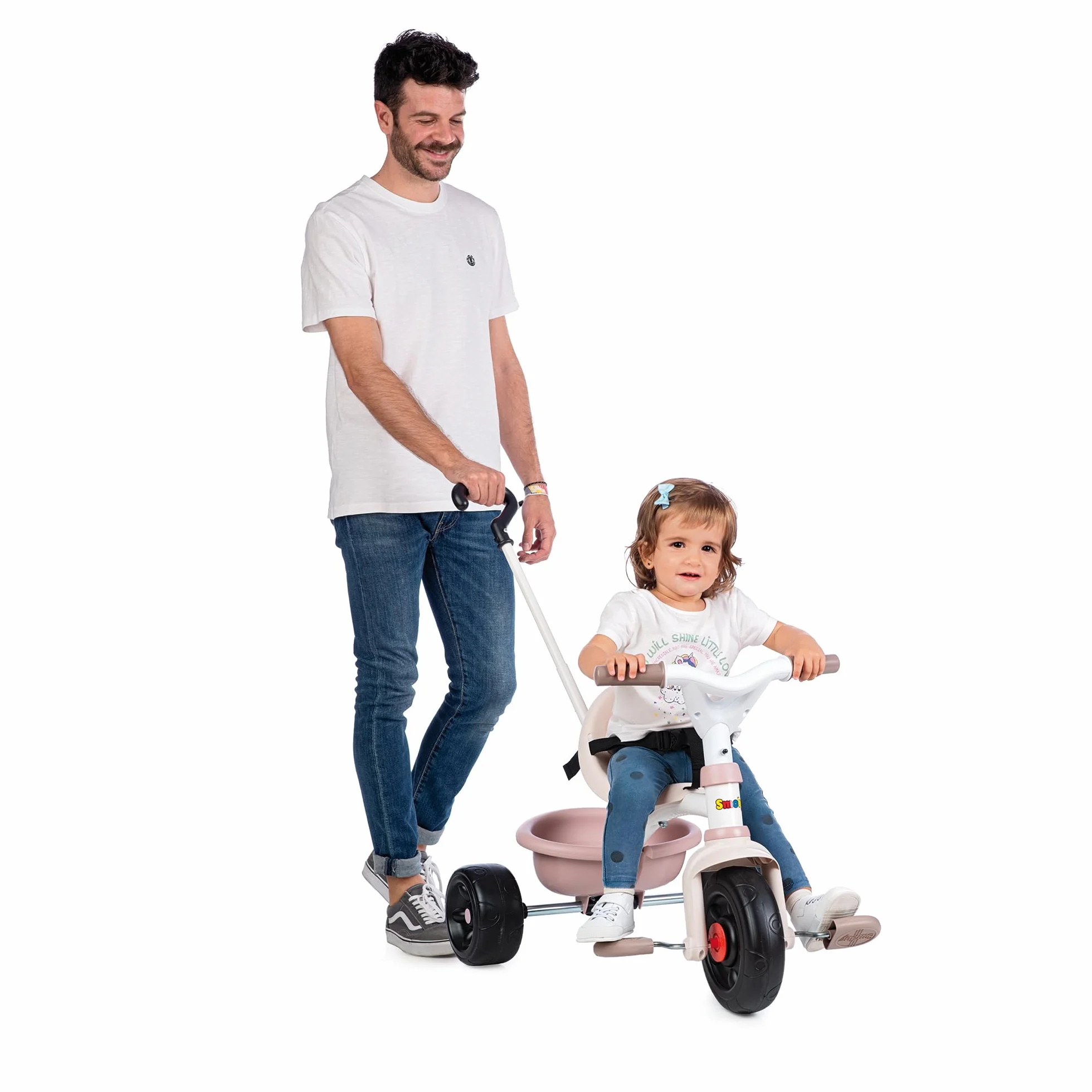 Smoby - Be Fun Pink Tricycle - Regulowana laska dla rodzica do 95 cm i zdejmowana - Pas bezpieczeństwa - Od 15 miesięcy - Wyprodukowano w Hiszpanii