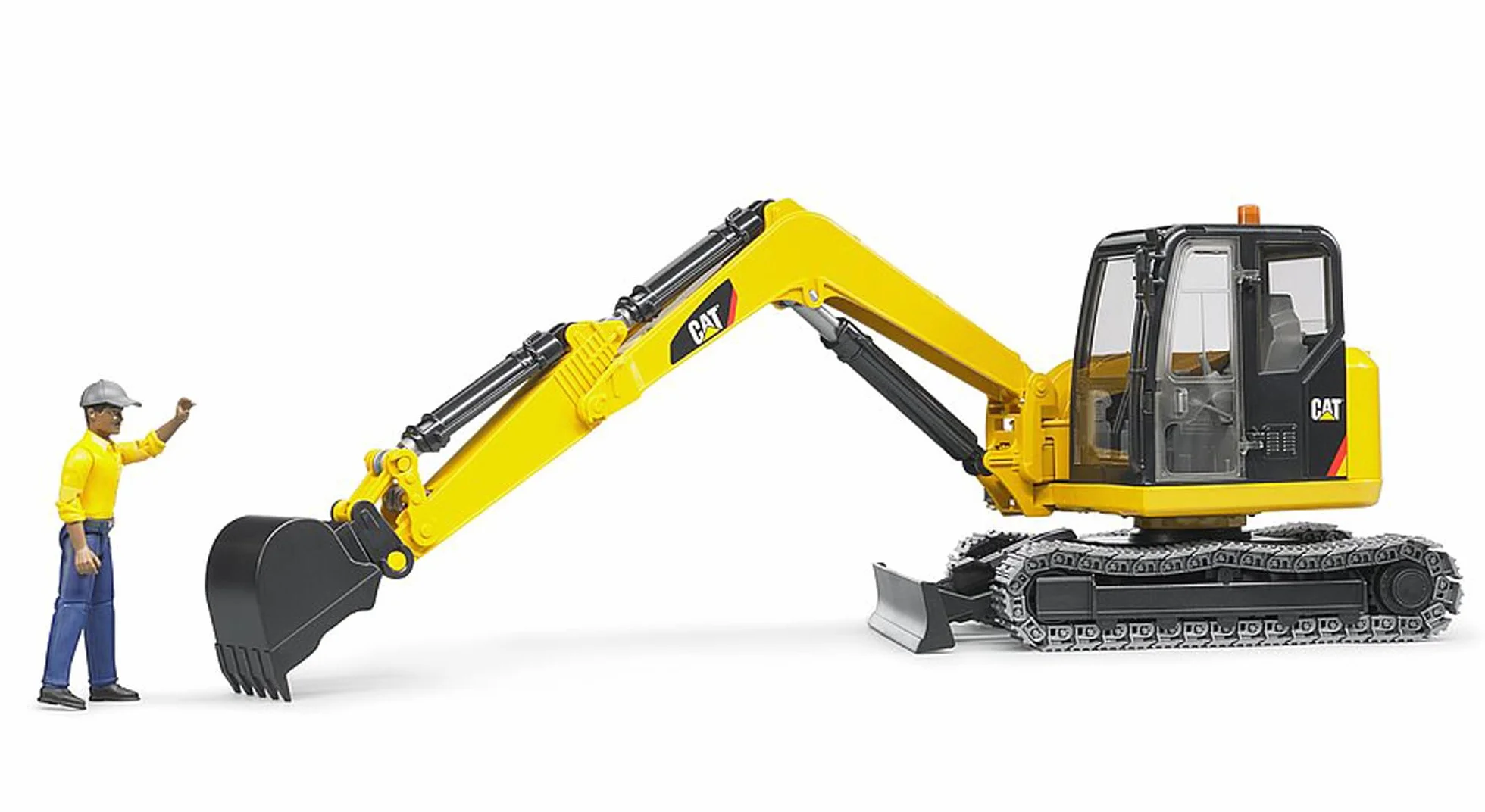 bruder 02466 - Minikoparka Cat z pracownikiem - 1:16 Pojazd budowlany, plac budowy, koparka, pracownik, bworld, maszyna budowlana, zabawka