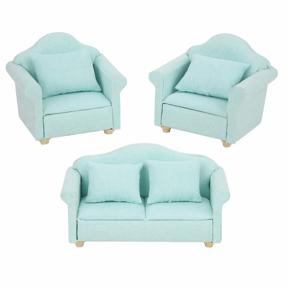 3 szt. Sofa do domku dla lalek, 1:12 mini meble do domku dla lalek ręcznie robiona sofa zestaw poduszek dla lalek akcesoria meblowe kolor matcha