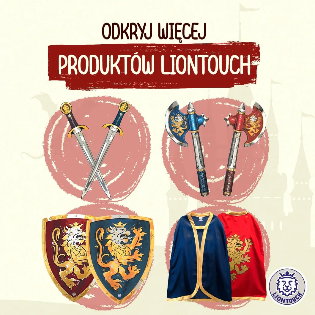 Liontouch Szlachetny kask rycerski, niebieski i czerwony, średniowieczna zabawka do zabawy w formie pianki dla dzieci z dekoracją złotego lwa, trwałe i bezpieczne akcesoria do przebrania i kostiumów