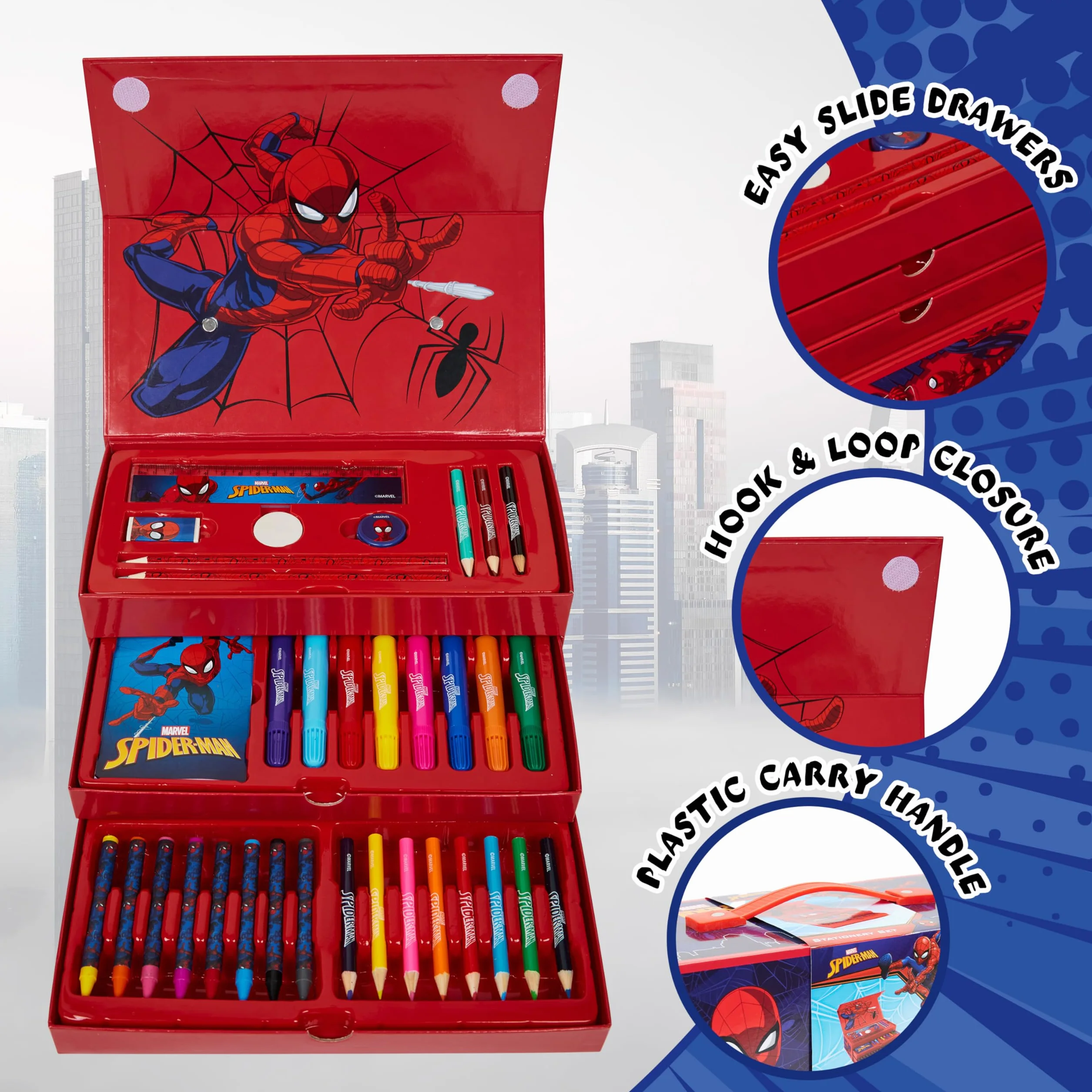 Marvel Spiderman zestaw artystyczny dla dzieci, materiały artystyczne, farby, długopisy, kredki, kredki, futerał, sztuka i rzemiosło