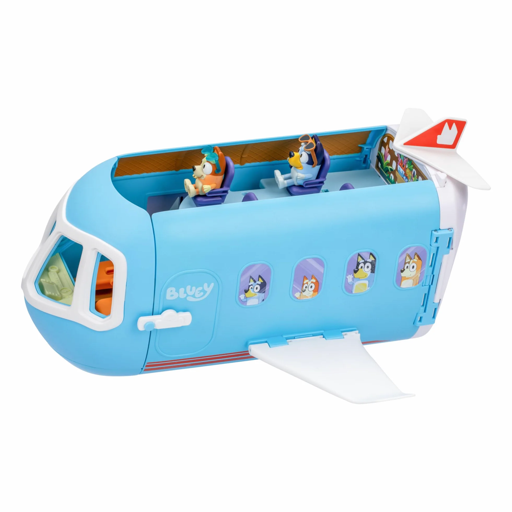 BlueY Zestaw do zabawy 3 w 1 samolot do rozkładania; przekształcenie samolotu w hotelowy kurort i łódź! Zestaw do zabawy w ośrodku wakacyjnym o szerokości 70 cm; 25+ dźwięków; 15 zabawek; 2