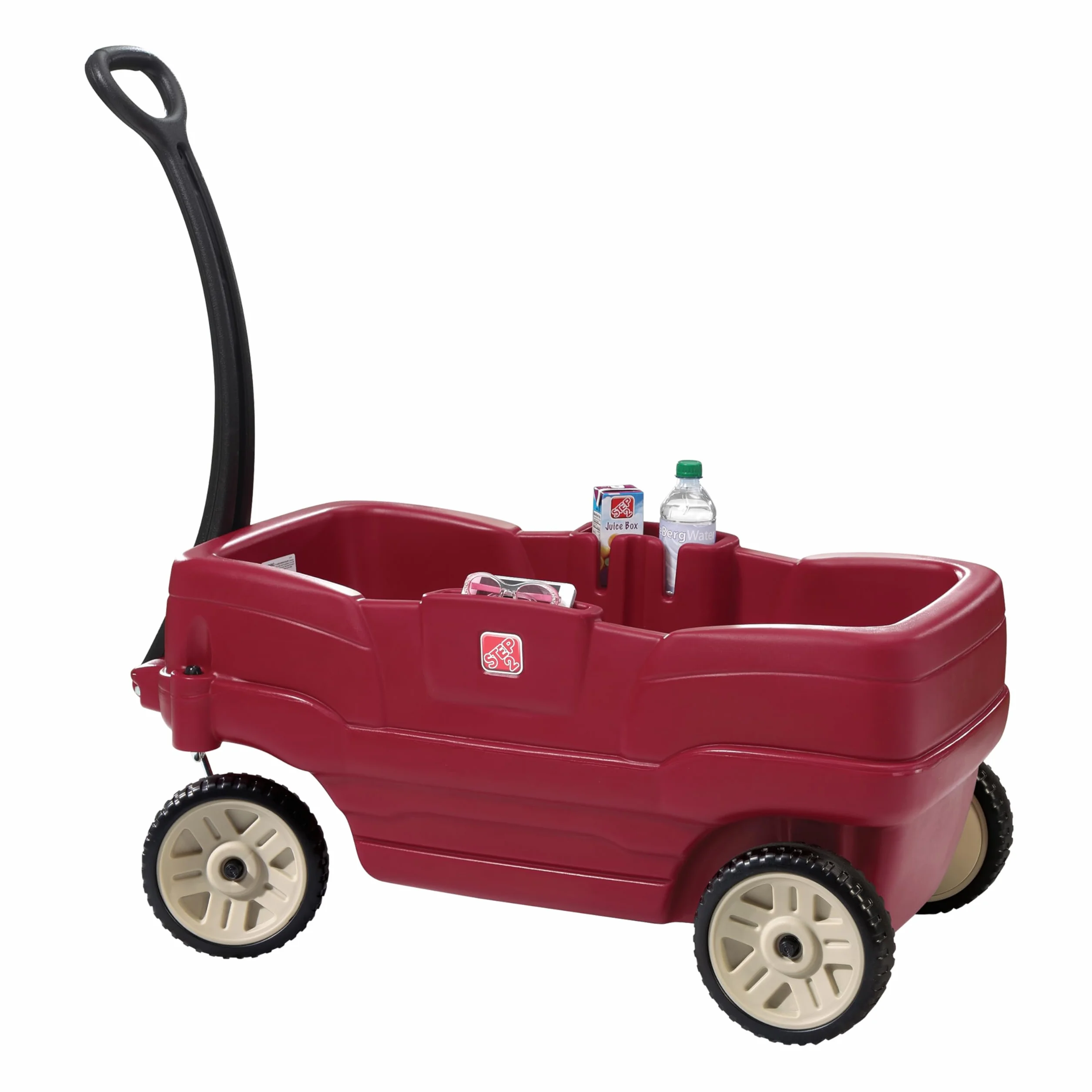 Step2 Wagon Neighborhood | Wagon zabawkowy | Czerwony wózek zabawkowy, 2-osobowy | Wygodny i bezpieczny z pasami bezpieczeństwa w zestawie | Łatwy do czyszczenia i przenoszenia