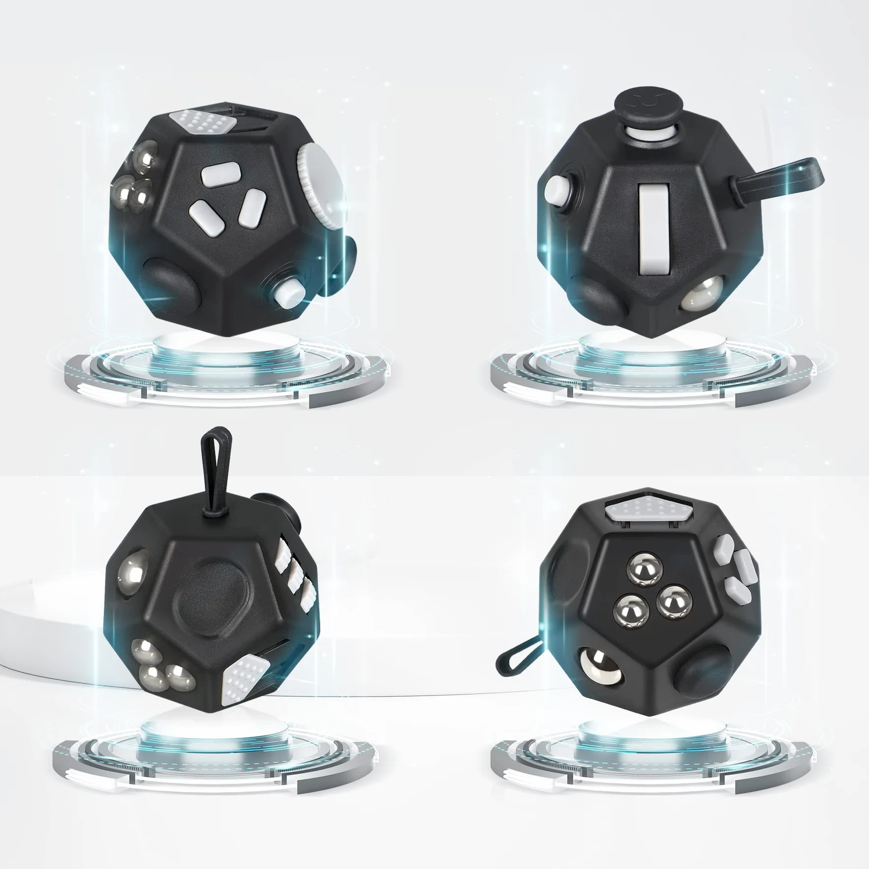 VCOSTORE Mini Fidget Stresswürfel Cube 12 stron, ulga w lęku, przenośna zabawka antystresowa dla dzieci i dorosłych z ADHD, ADD, OCD, autyzmem, czarna