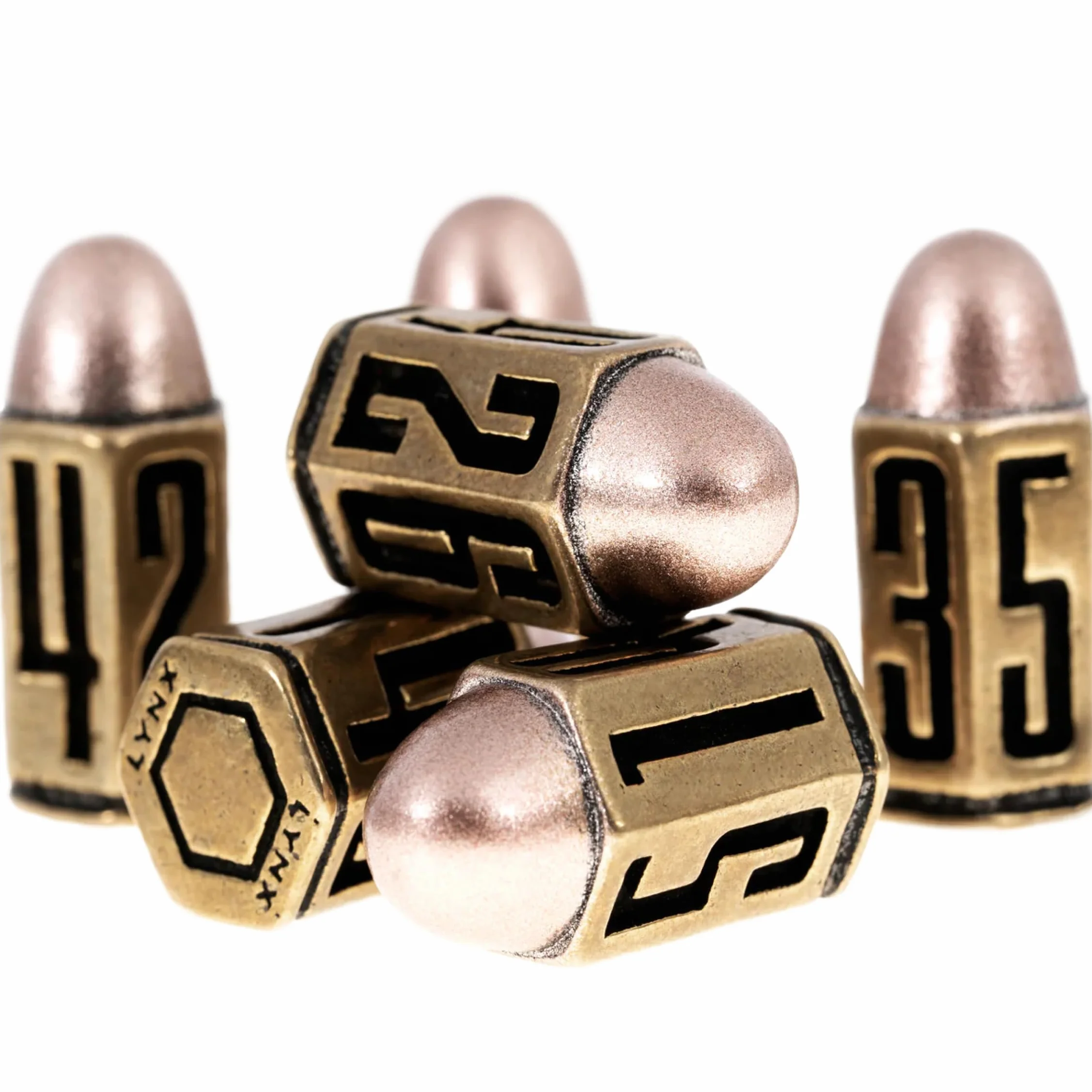 Zestaw Metalowych Kości Bullet Metal - 6 Mosiężnych Kostek K6 / D6 Bullet Dice Set - Kompatybilny z Prezent DND, Wargames, Gry RPG Planszowe, D&D, RPG/Dungeons and Dragons/D i D Akcesoria.