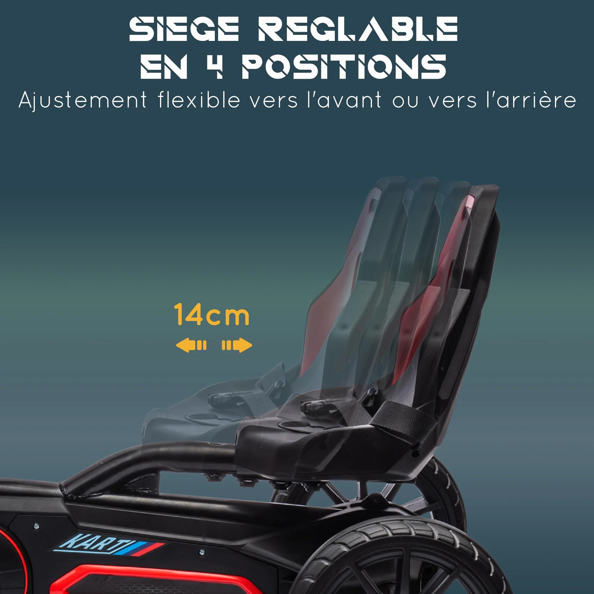 HOMCOM Kart na pedały dla dzieci, go-Kart z regulowanym siedziskiem 4-pozycyjnym, ciche koła EVA, 100 x 58 x 58,5 cm, rower i pojazd dziecięcy, czerwony i czarny