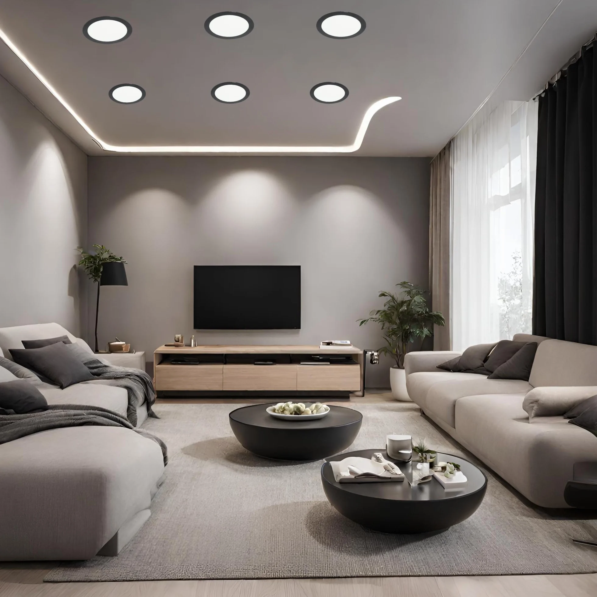 Jandei - LED Downlight 18 W okrągłe, wpuszczane mieszkanie, 1440 Lum, wnętrze IP20 z czarną ramą, puste cięcie Ø 200-Ø 205 mm, ekstra płaski 13 mm, transformator w zestawie (ciepła biel 3000k)