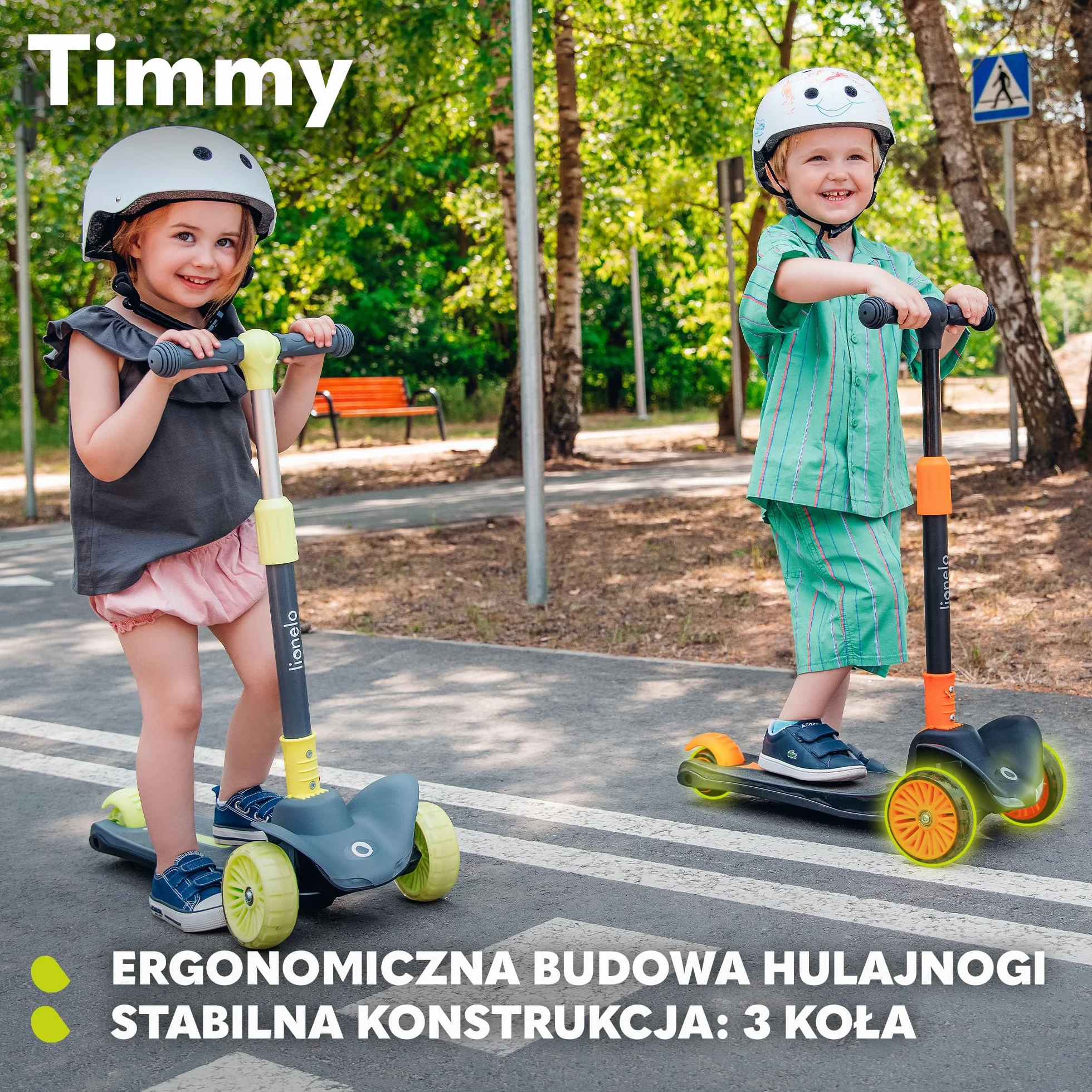 LIONELO TIMMY Hulajnoga Balansowa dla Dzieci od 3 roku życia do 50 kg, Trójkołowa Hulajnoga Dziecięca z Regulacją Wysokości, Antypoślizgowy Podest, Hamulec, Koła i Podest LED (Pomarańczowy)