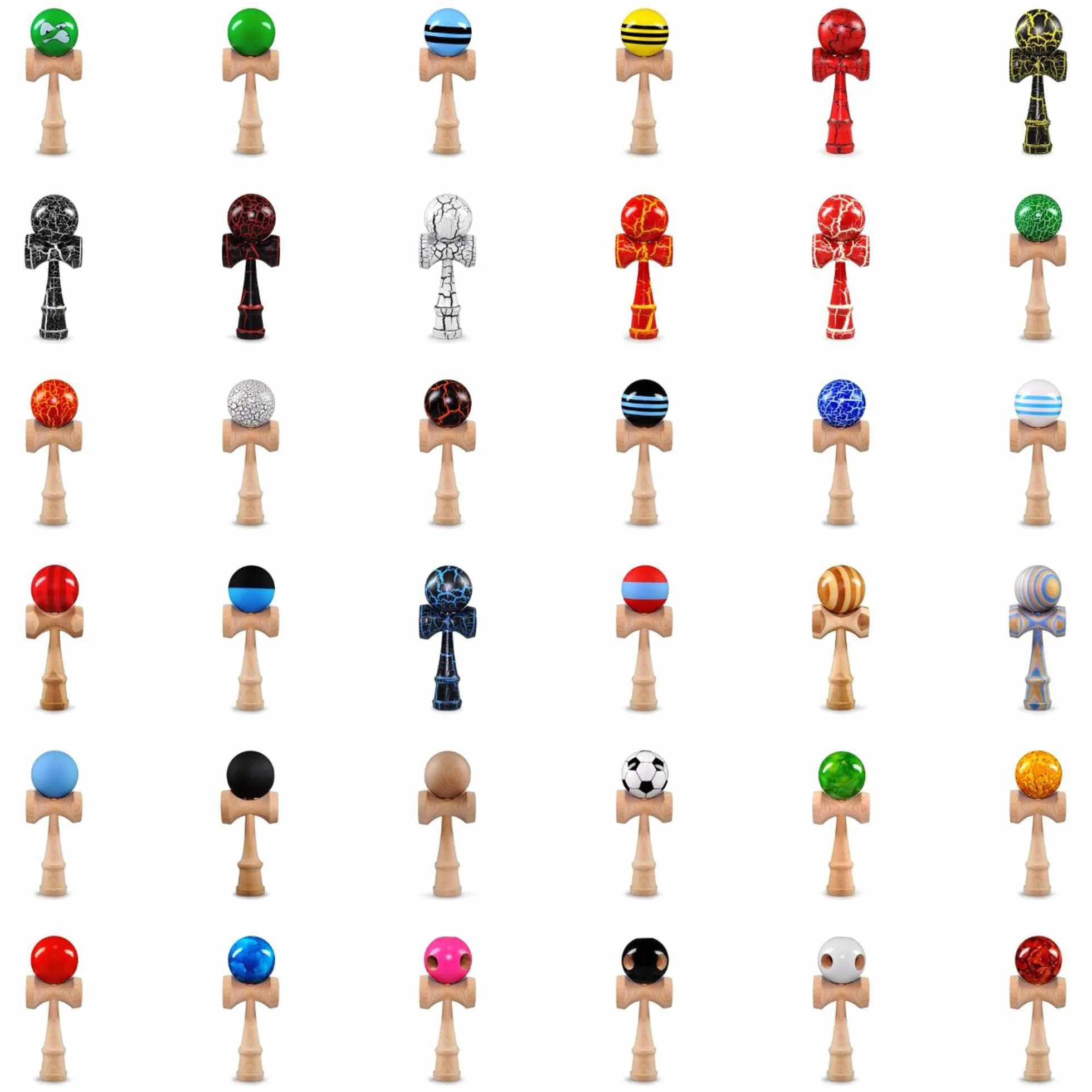 Ganzoo kendama z drewna bukowego, tradycyjna japońska zabawka do zręczności, niebieski, kulka 6 cm z otworem, linka nylonowa, 3 talerze chwytne w rękojeści, wysokość 16 cm, waga 144 g