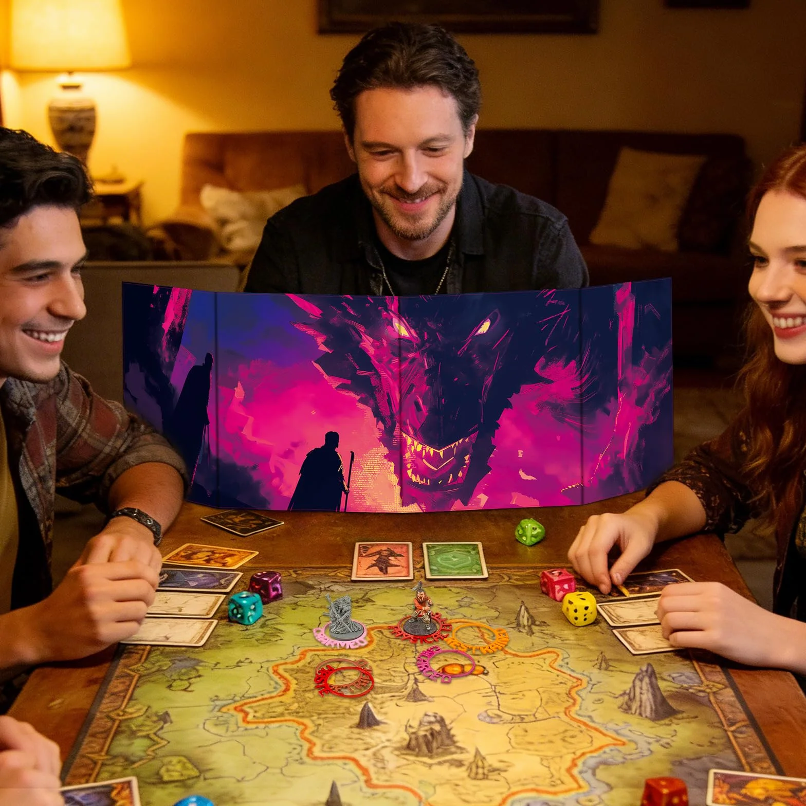 Byhoo DM Parasol okienny, zestaw 2 szt. do D&D 5E, 2 światów tematycznych, wodoodporna powierzchnia, potrójnie składany (A4), kompatybilny z podręcznikiem Player's Handbook