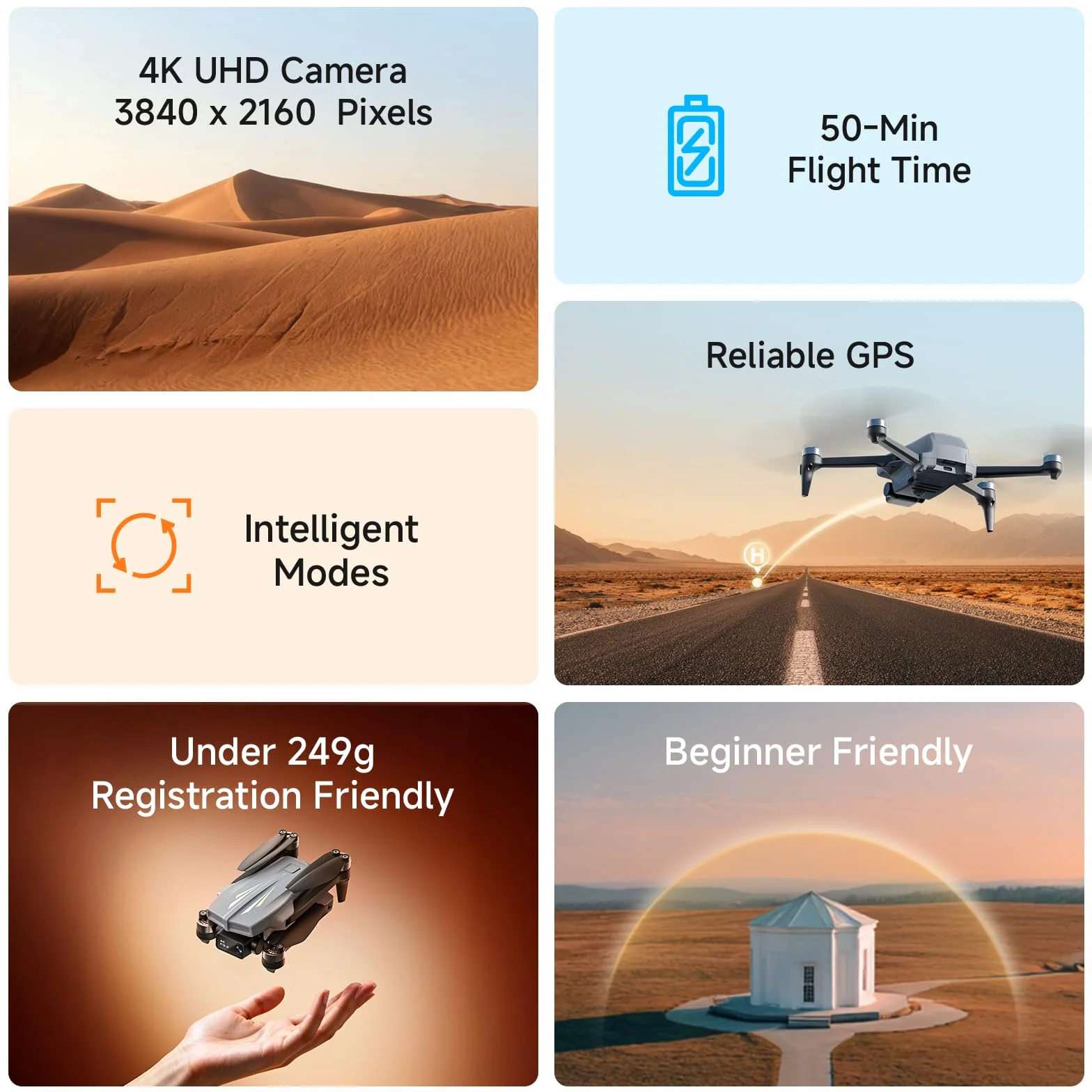 Ameta S20 Dron z Kamerą 4K Professional, Dron z GPS dla Dzieci i Dorosłych z Automatycznym Powrotem, 50 Minutowym Czasem Lotu, Trybem Inteligentnym, Sterowaniem Gestami, Wadze Poniżej 249g
