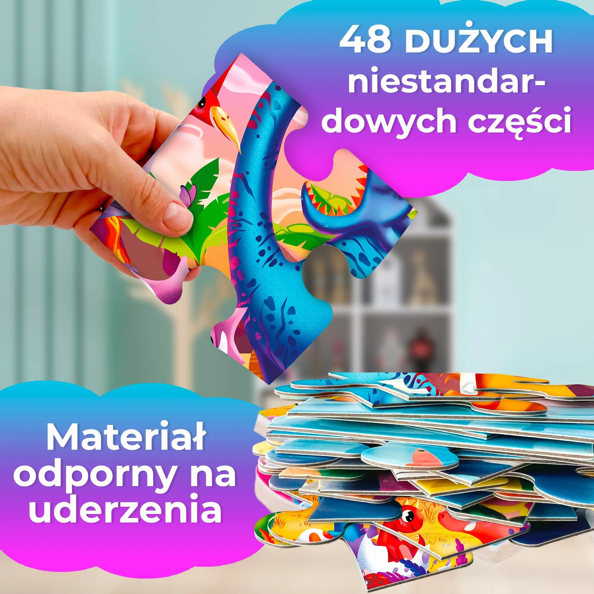 QUOKKA Gigantyczna Układanka Podłogowa Dla Dzieci W Wieku 3 4 5 Lat – 48 Elementów Układanki Dla Dzieci W Wieku 2 3 4 Lat – Duże Zabawki 60 X 90 Cm – Prezent XXL Z Dinozaurem