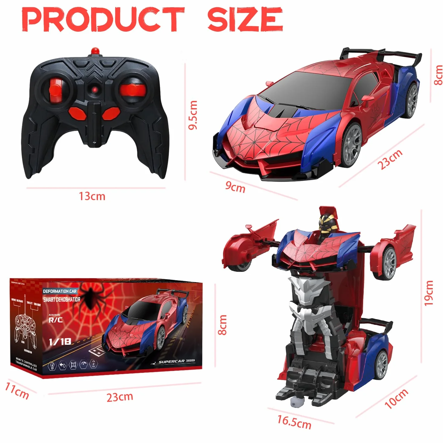Zabawka samochodowa z pilotem zdalnego sterowania RC Transform SHAREMI od 4 5 6 7 8 9 lat dla chłopców i dziewczynek, 2.4G 360° obrót 2 w 1 robot & samochód z pilotem zdalnego sterowania z pilotem