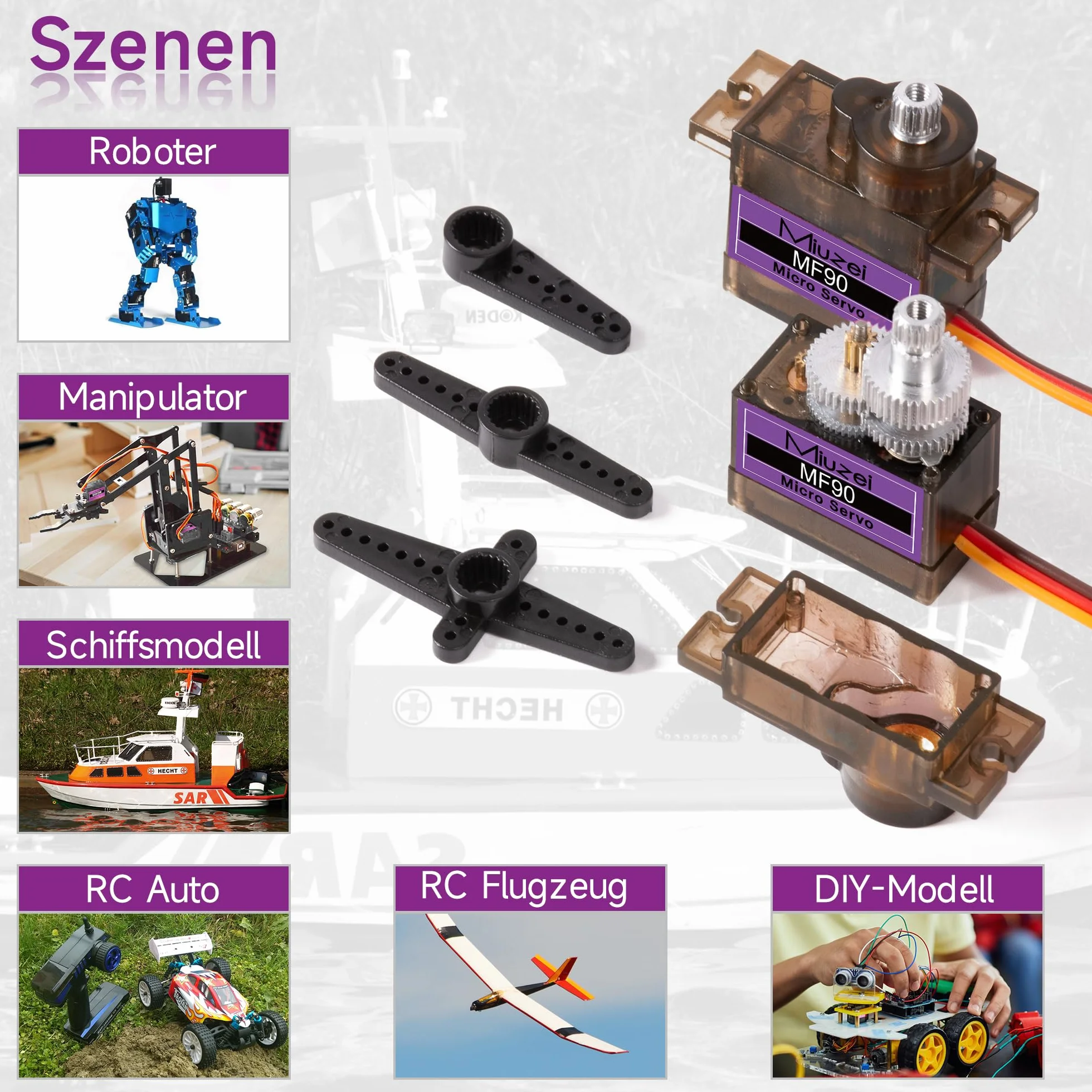 Miuzei Micro Servo Metal Gear 9G RC Serwo do Arduino Helikopterów Łodzi Samochodów 1/10 1/8 Zestaw 4 sztuki