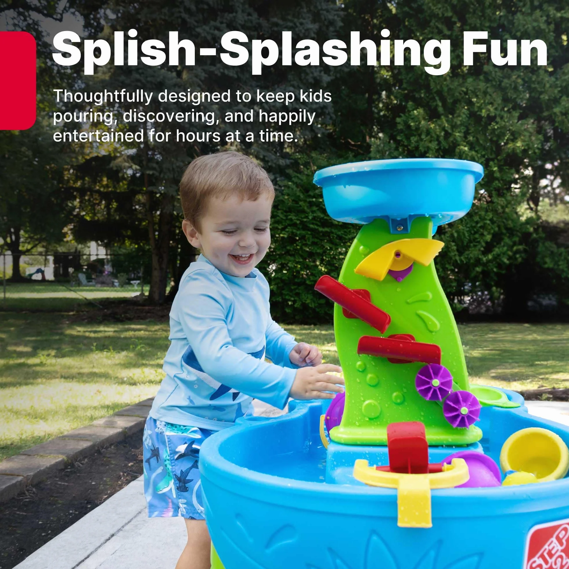 Step2 Rain Showers Splash Pond Stol Wodny z 13-czesciowym zestawem akcesoriow | Zabawki wodne dla dziecka | Stol z woda do ogrodu