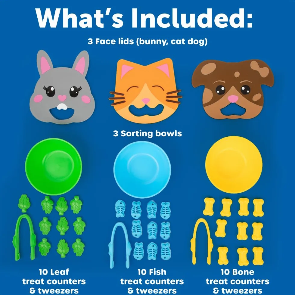 Learning Resources Fine Motor Feeding Friends, 39 sztuk, dla dzieci w wieku od 3 lat, zabawki dla maluchów, zabawki Montessori, zajęcia edukacyjne w wieku przedszkolnym